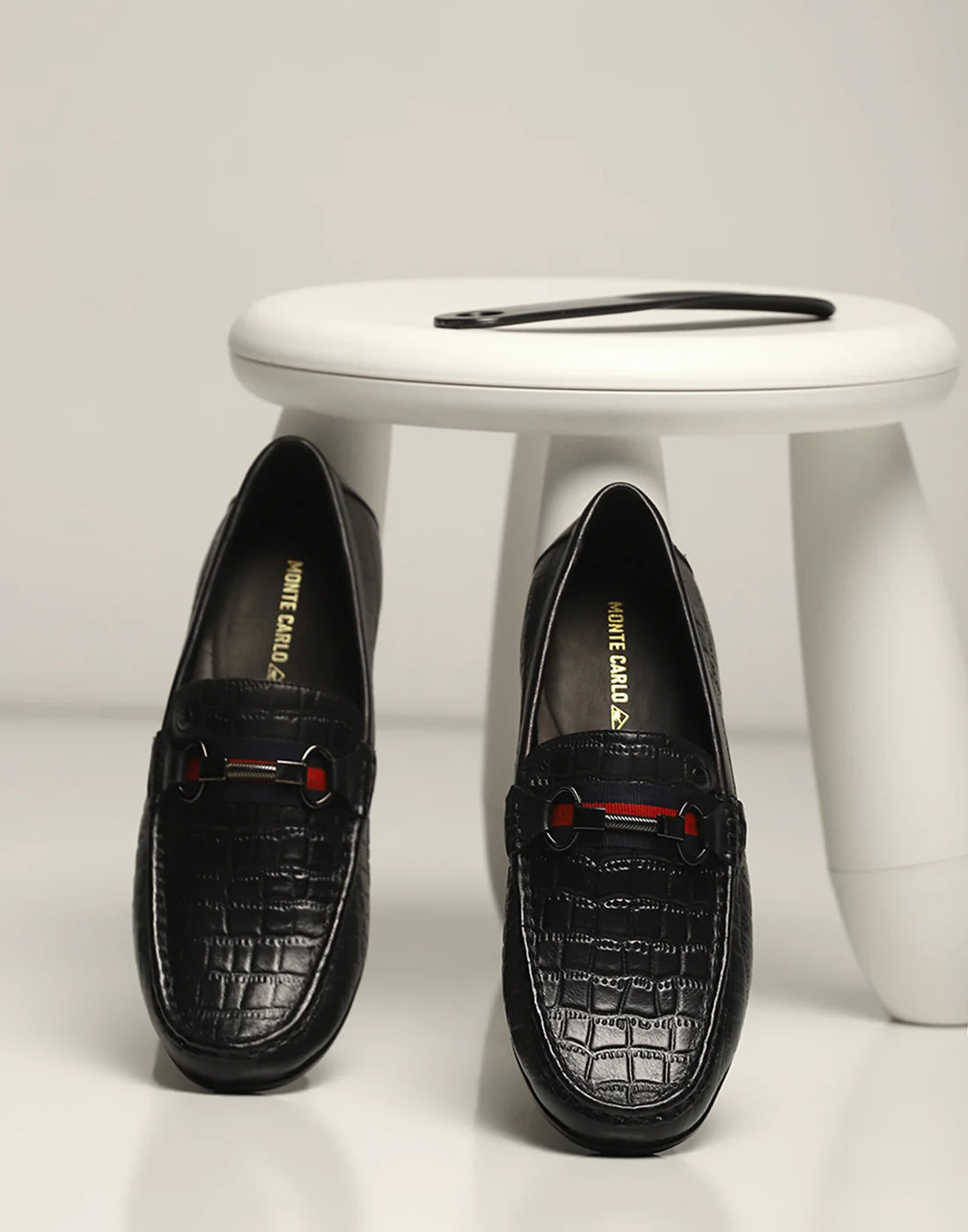 Men Navy Blue Slip on Genuine Leather Loafers - Image 2