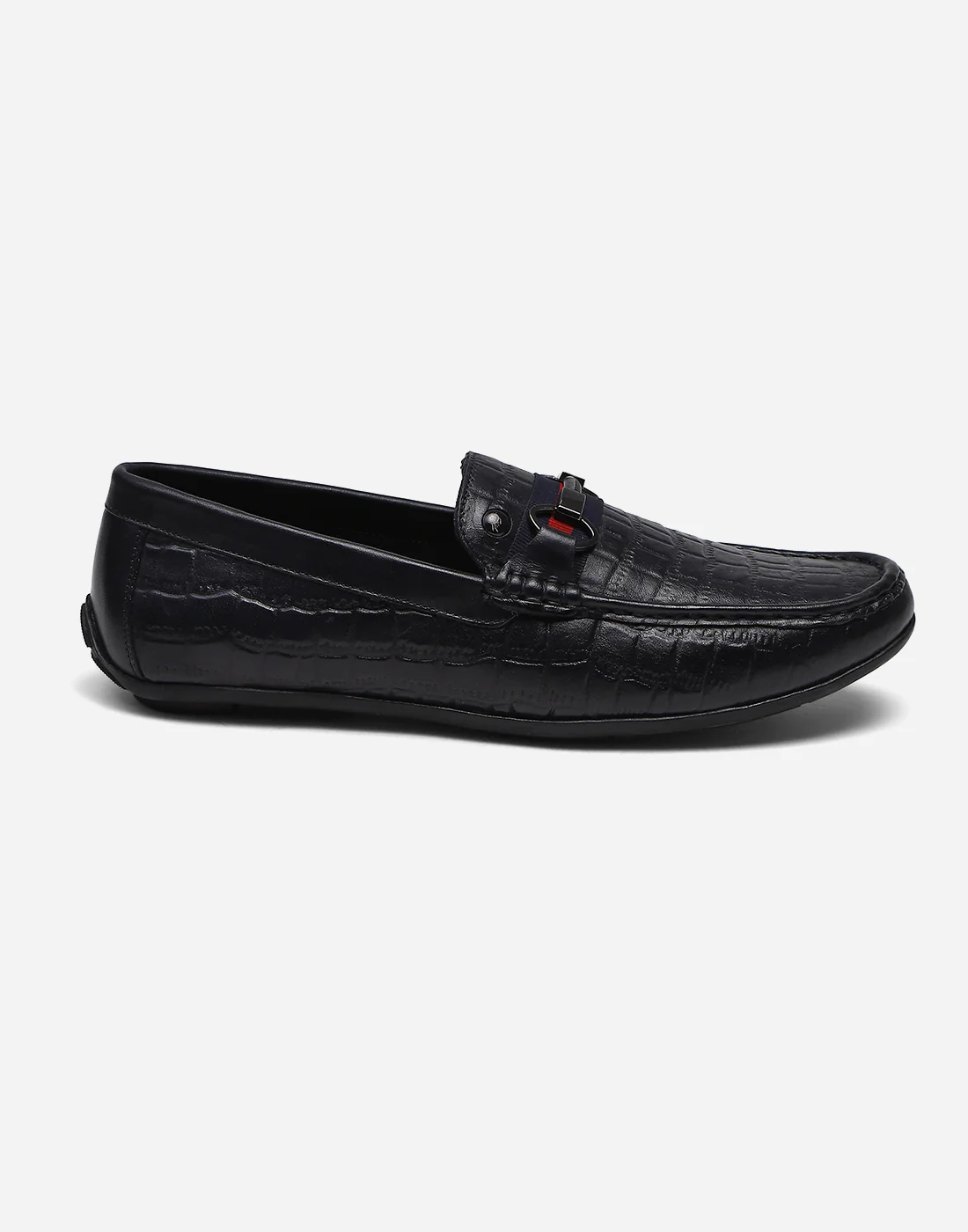 Men Navy Blue Slip on Genuine Leather Loafers - Image 3