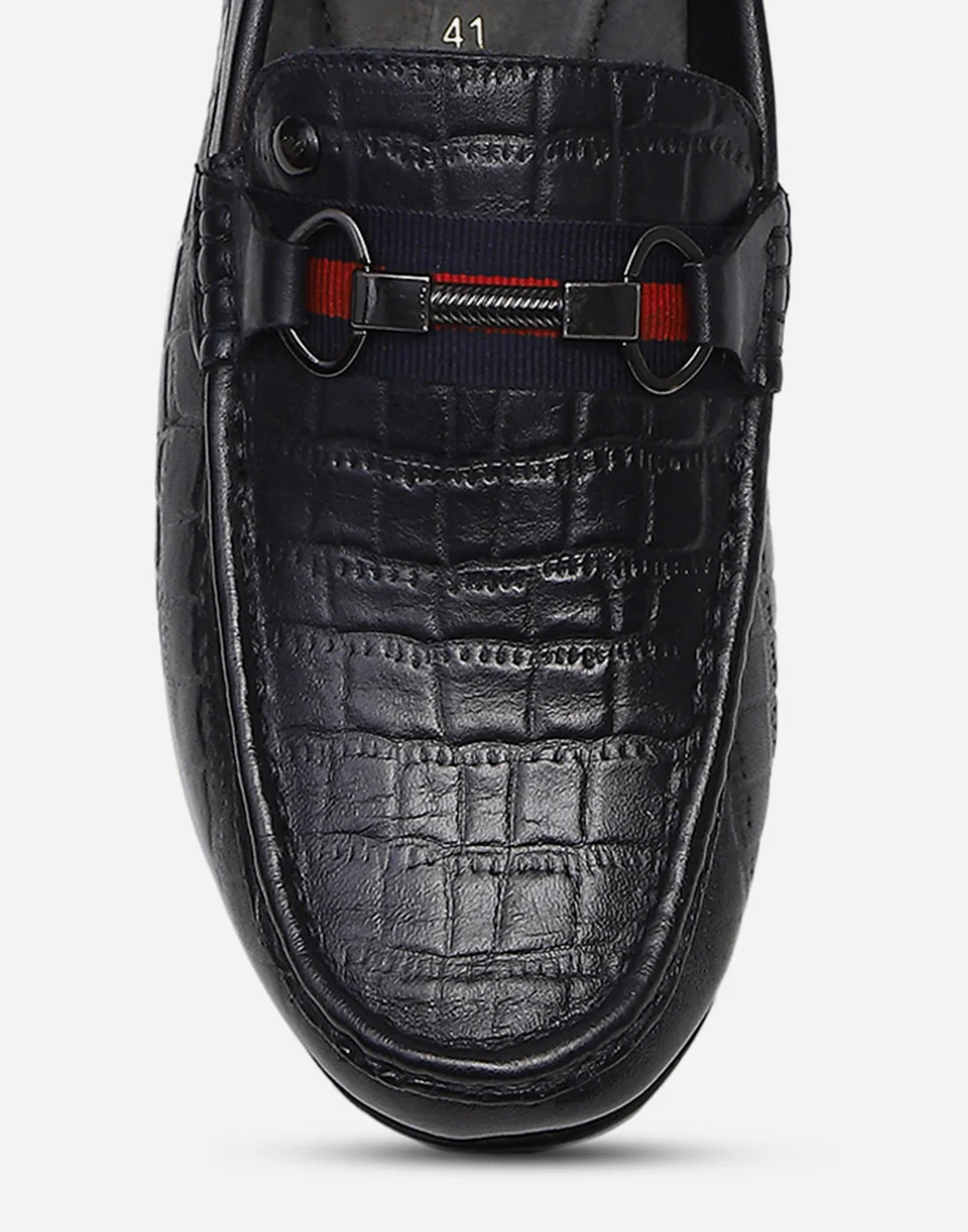 Men Navy Blue Slip on Genuine Leather Loafers - Image 7