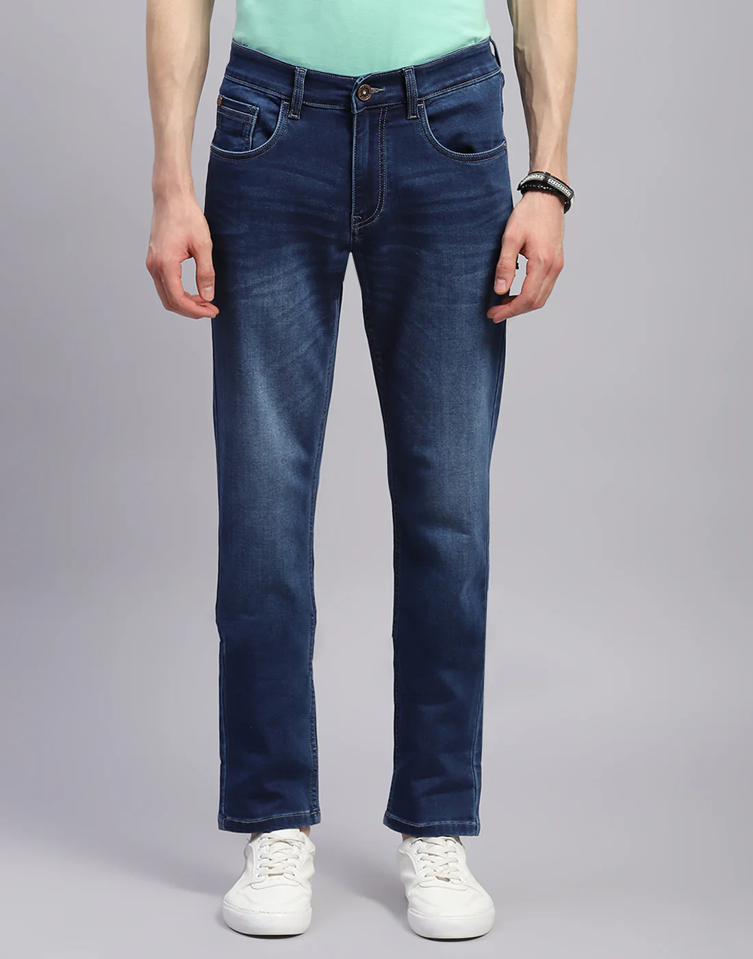 Men Blue Light Wash Narrow Fit Denim - Image 3