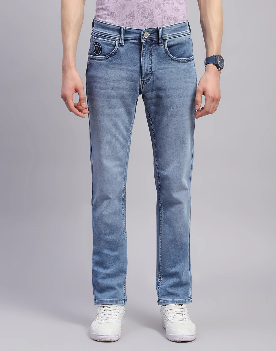 Men Blue Light Wash Narrow Fit Denim - Image 3