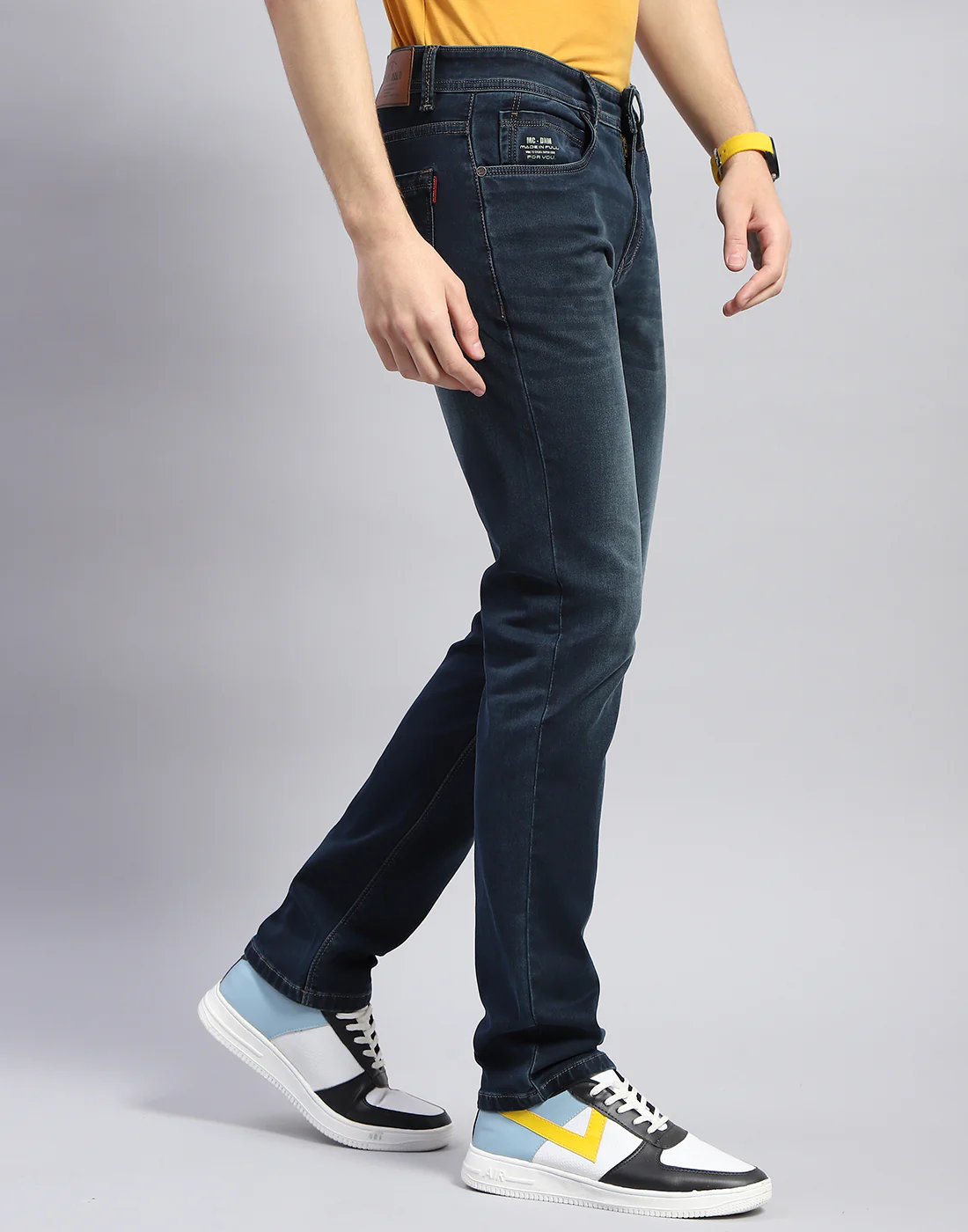 Men Blue Light Wash Narrow Fit Denim - Image 4