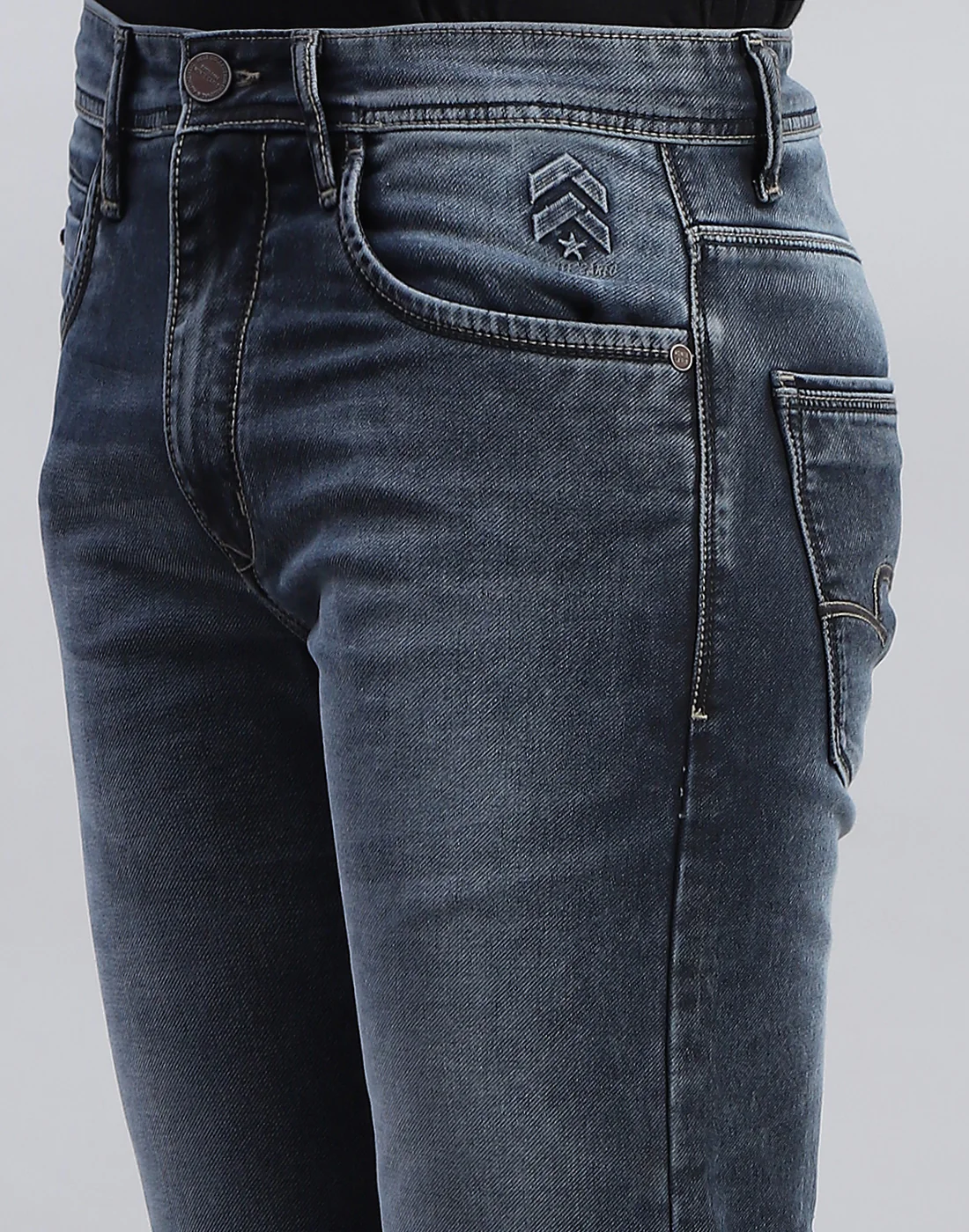 Men Blue Light Wash Narrow Fit Denim - Image 6