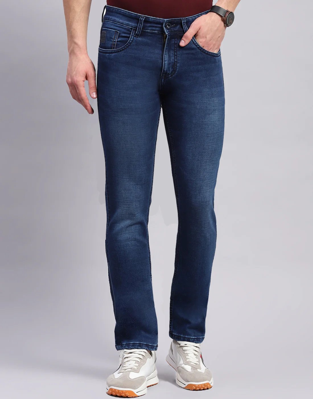 Men Blue Light Wash Narrow Fit Denim - Image 2