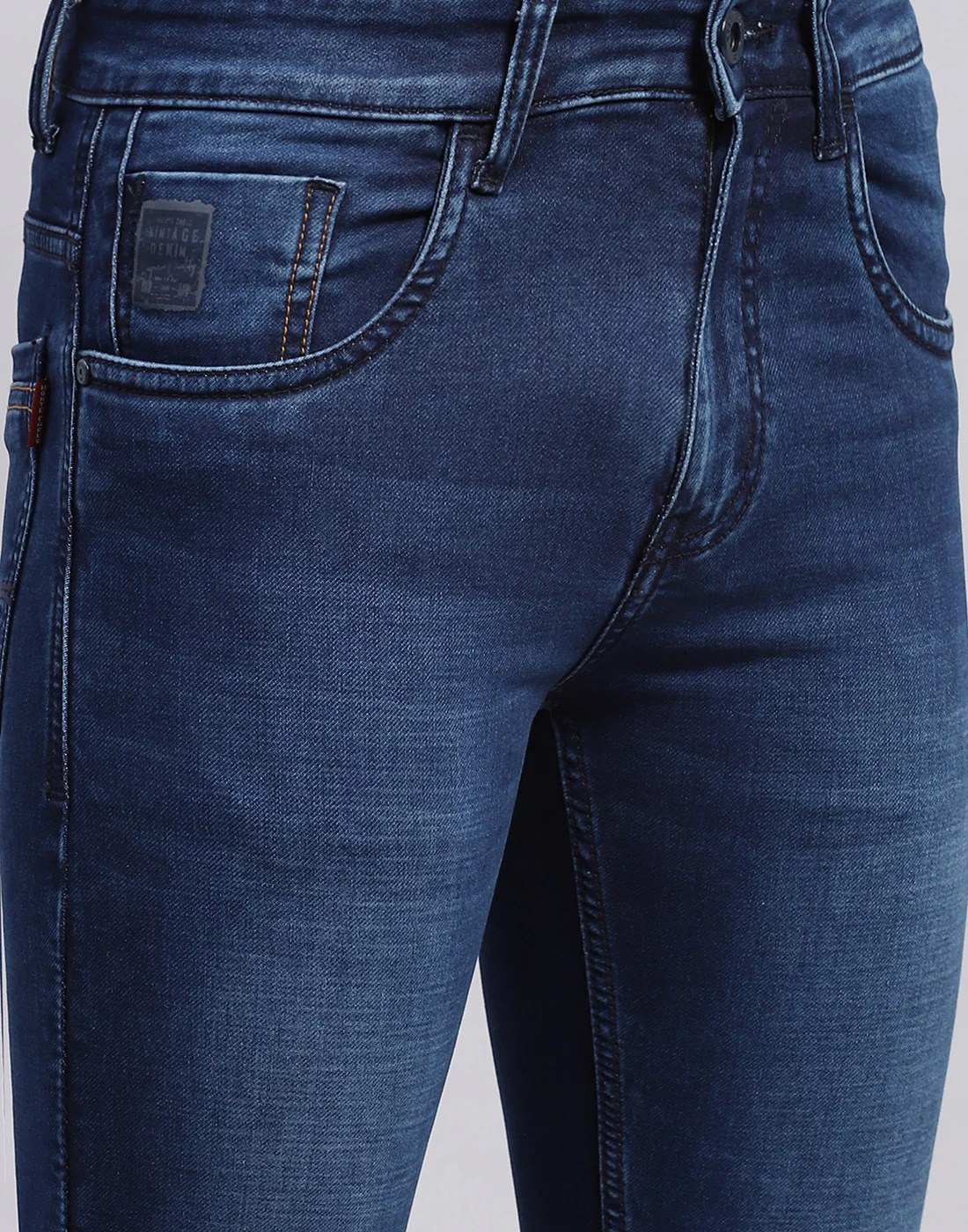 Men Blue Light Wash Narrow Fit Denim - Image 6