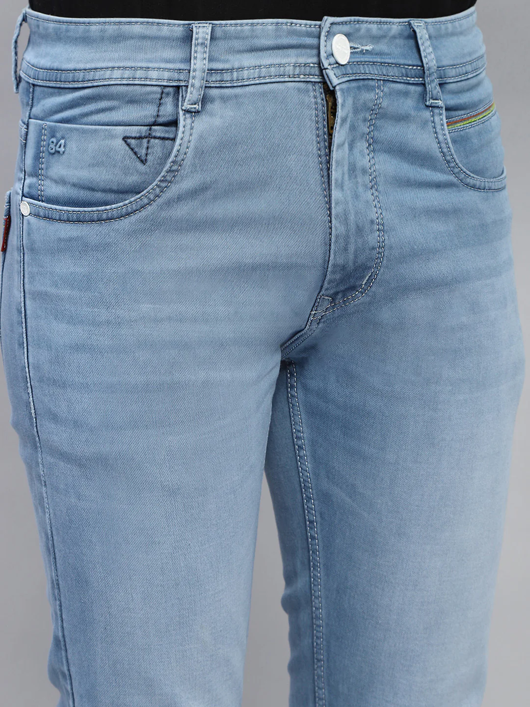 Men Blue Light Wash Narrow Fit Denim - Image 2