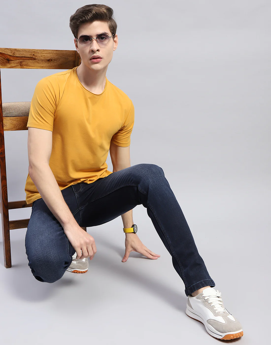 Men Blue Light Wash Narrow Fit Denim - Image 2