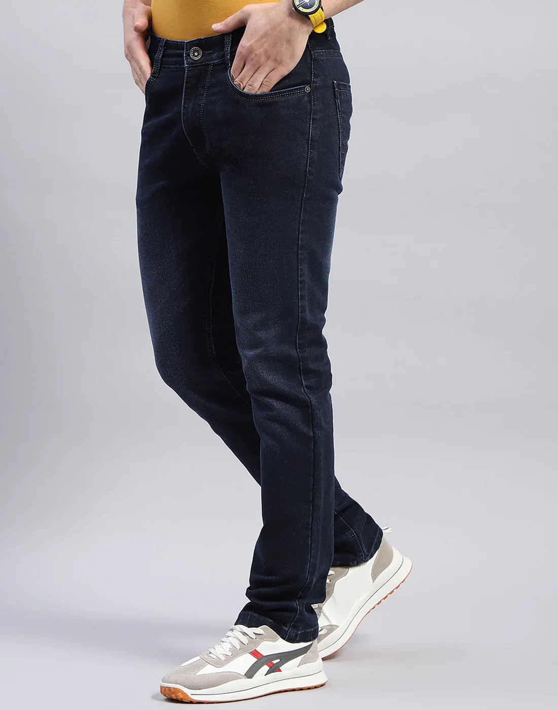 Men Blue Light Wash Narrow Fit Denim - Image 3