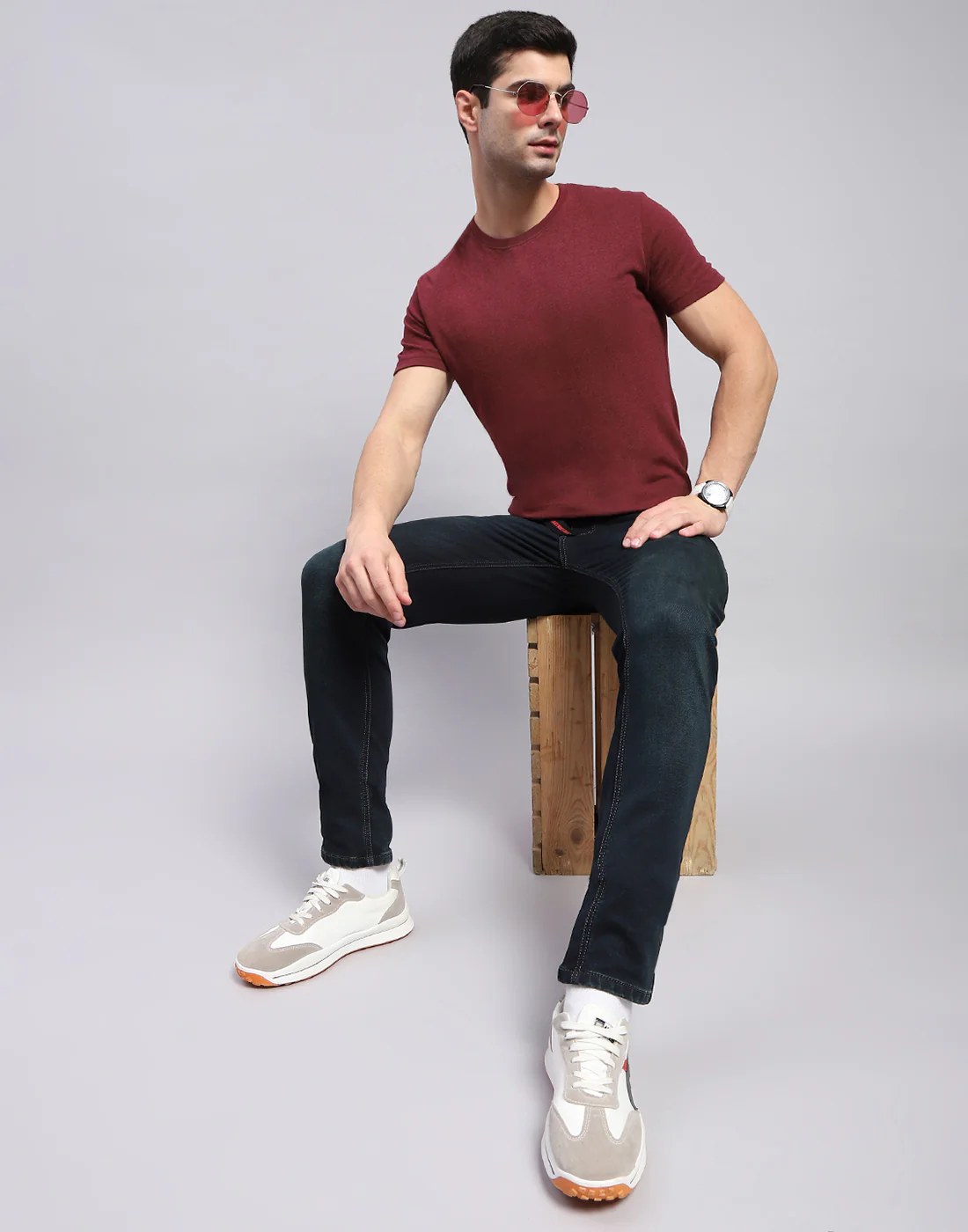 Men Blue Light Wash Narrow Fit Denim - Image 2