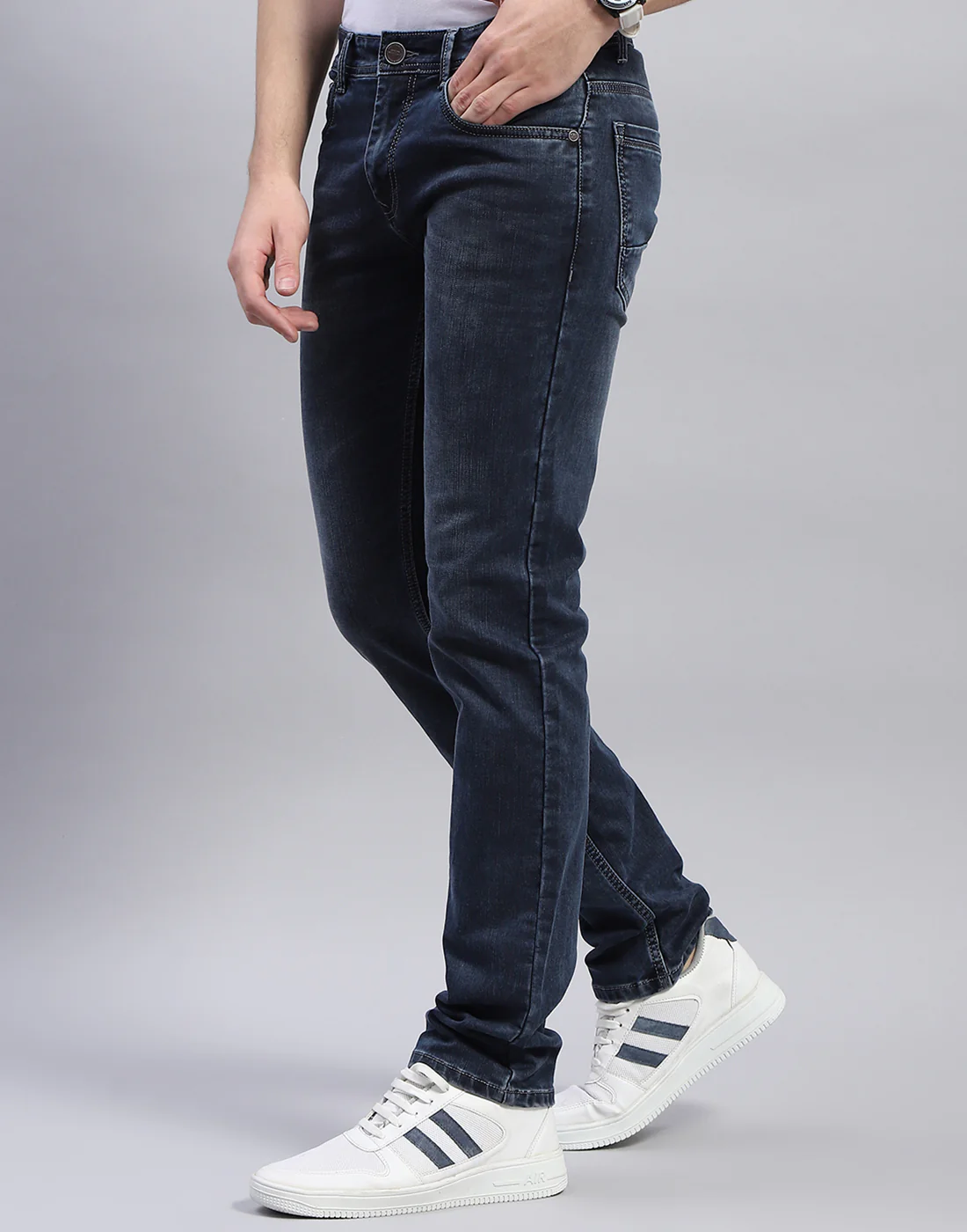 Men Blue Light Wash Narrow Fit Denim - Image 3
