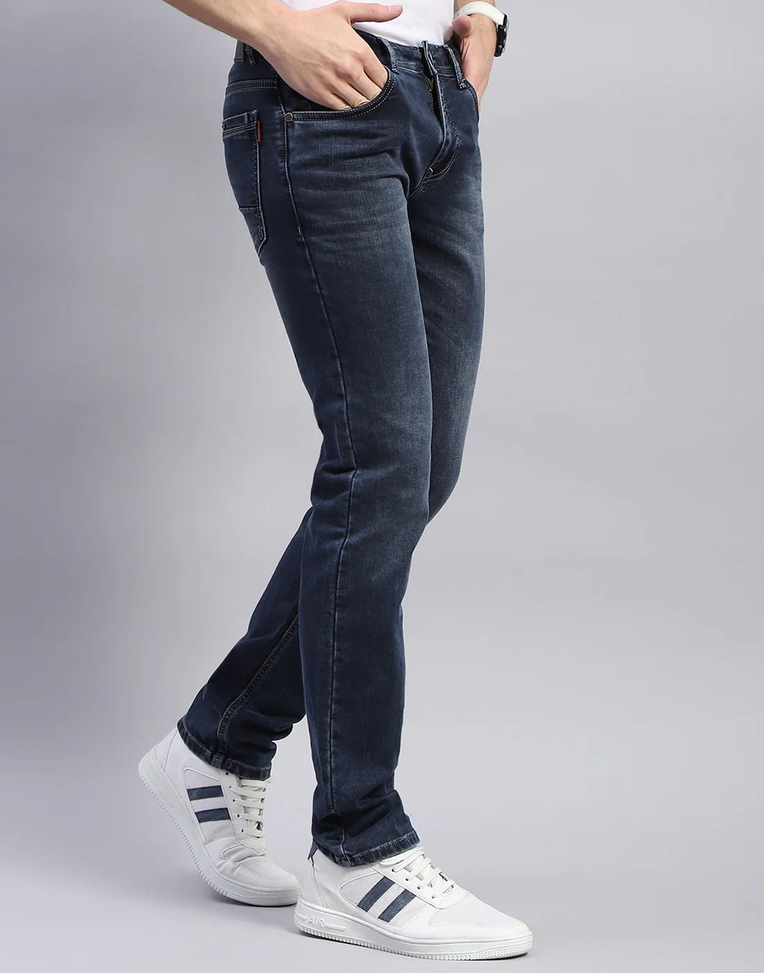 Men Blue Light Wash Narrow Fit Denim - Image 4