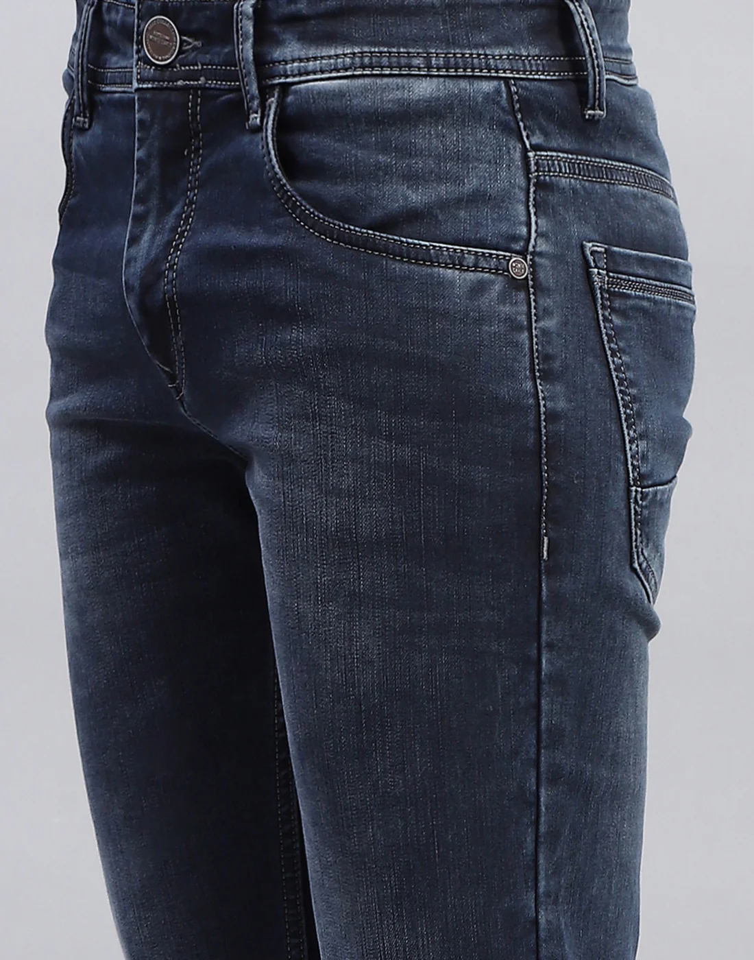 Men Blue Light Wash Narrow Fit Denim - Image 6