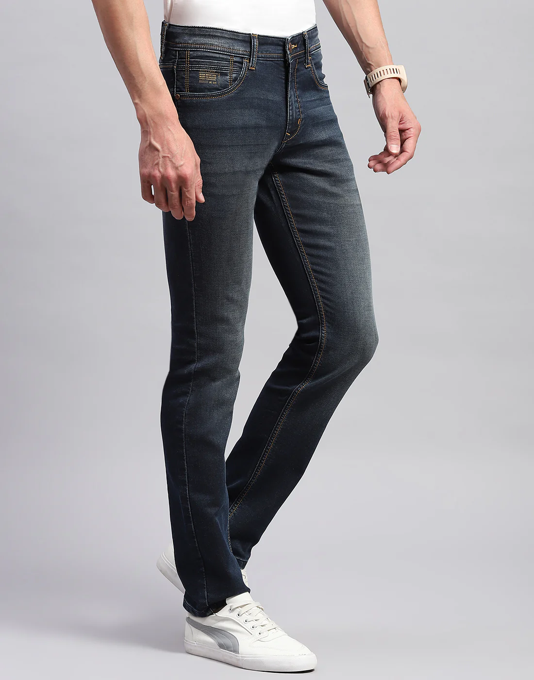 Men Blue Light Wash Narrow Fit Denim - Image 4
