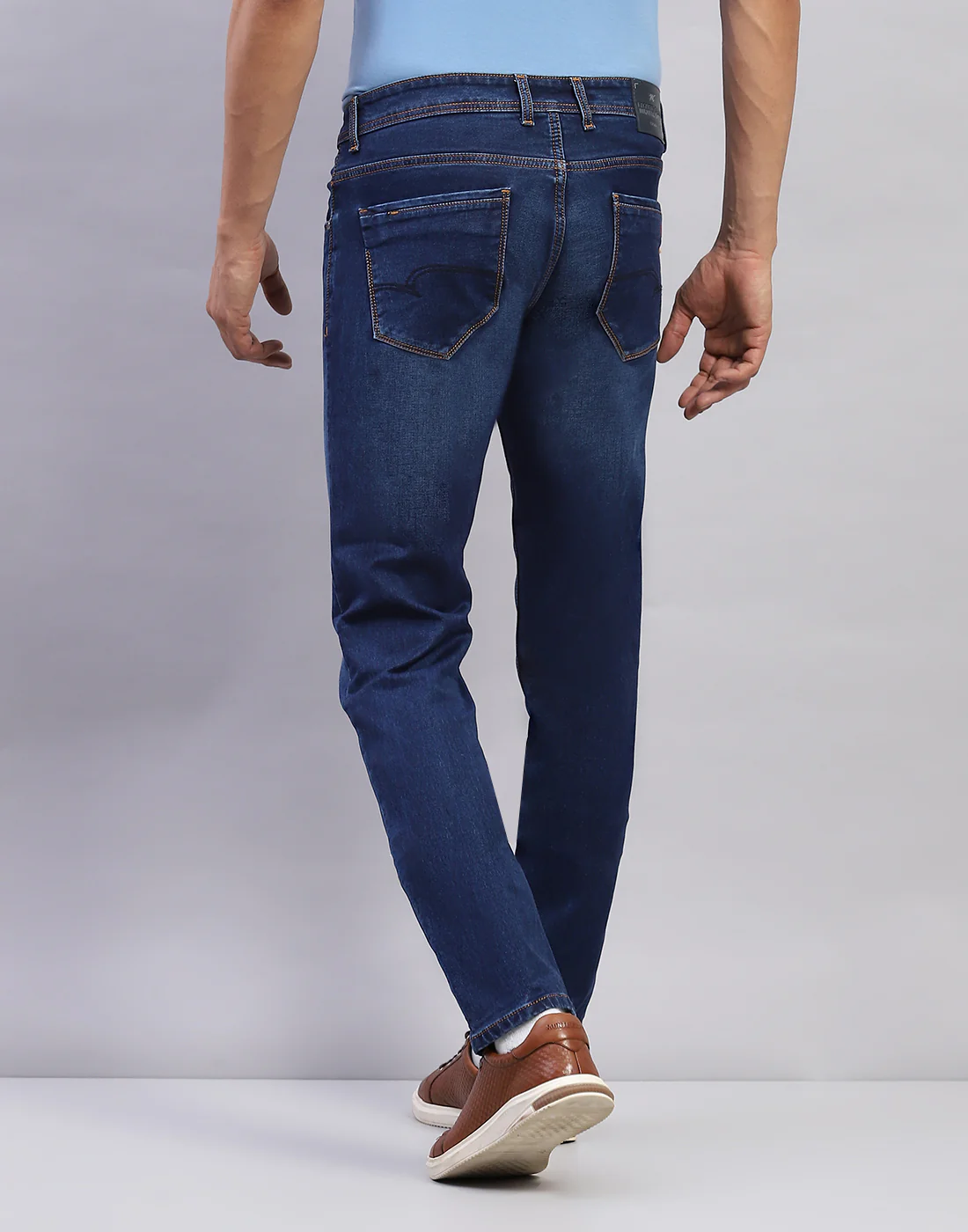 Men Blue Light Wash Narrow Fit Denim - Image 5