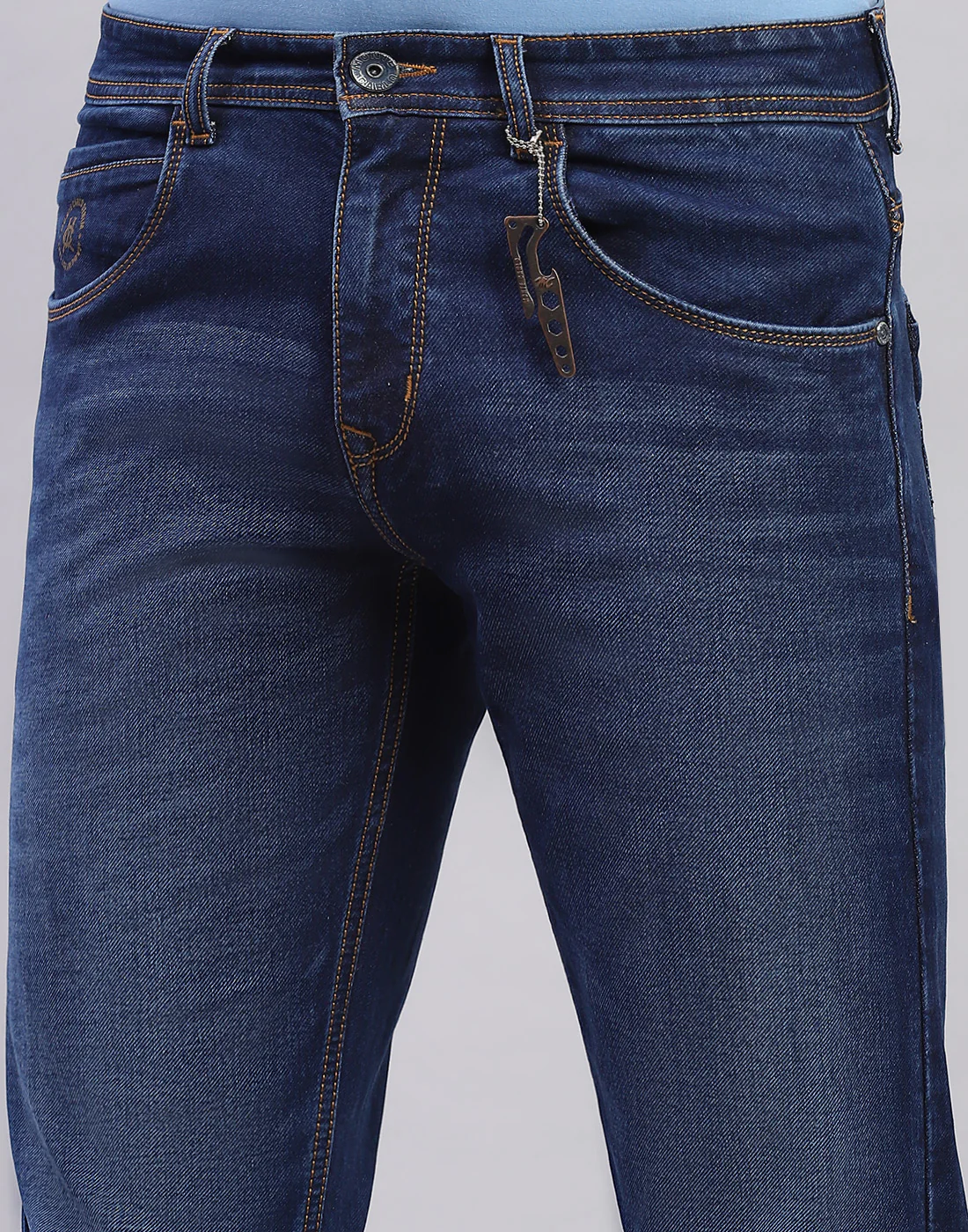 Men Blue Light Wash Narrow Fit Denim - Image 6