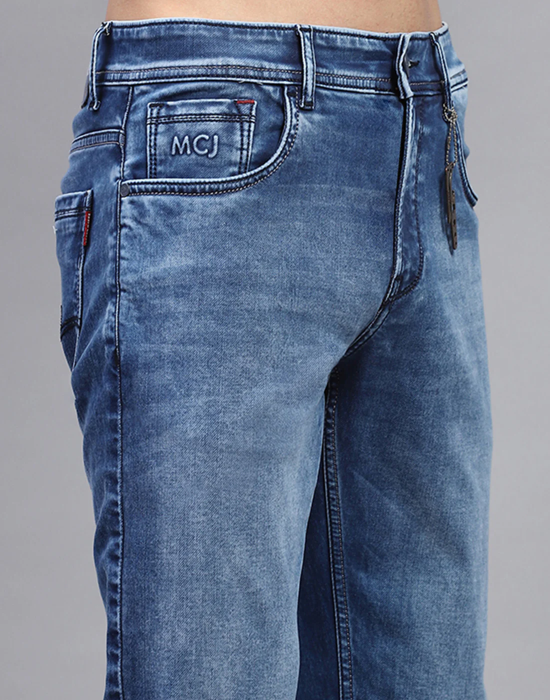 Men Blue Light Wash Narrow Fit Denim - Image 6