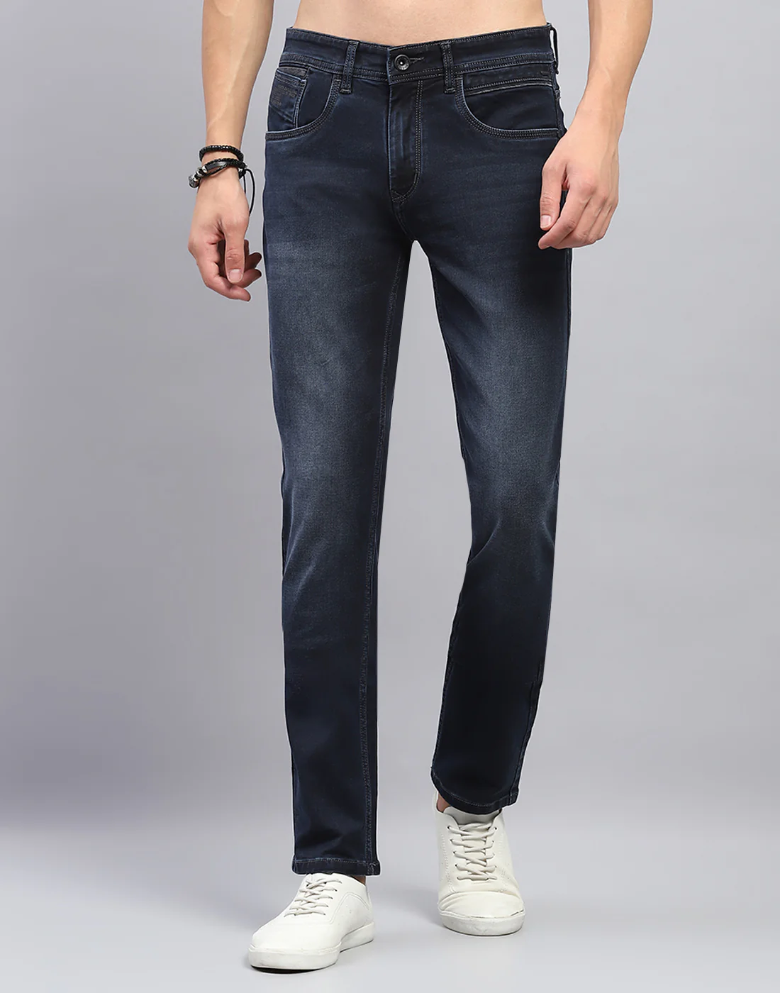 Men Blue Light Wash Narrow Fit Denim - Image 2
