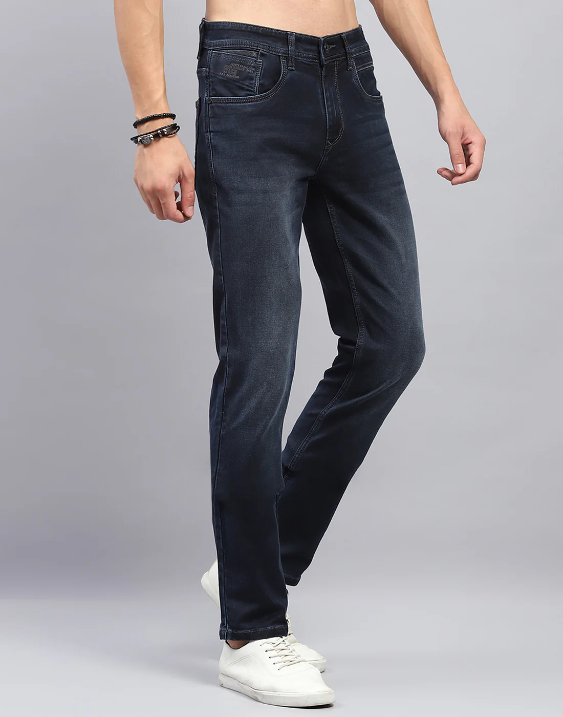 Men Blue Light Wash Narrow Fit Denim - Image 4