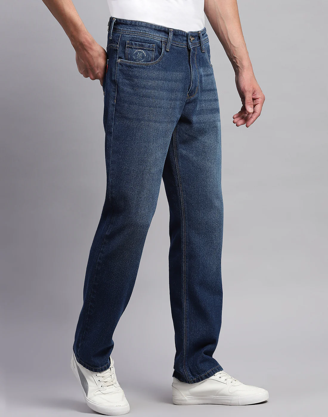 Men Blue Light Wash Regular Fit Denim - Image 4
