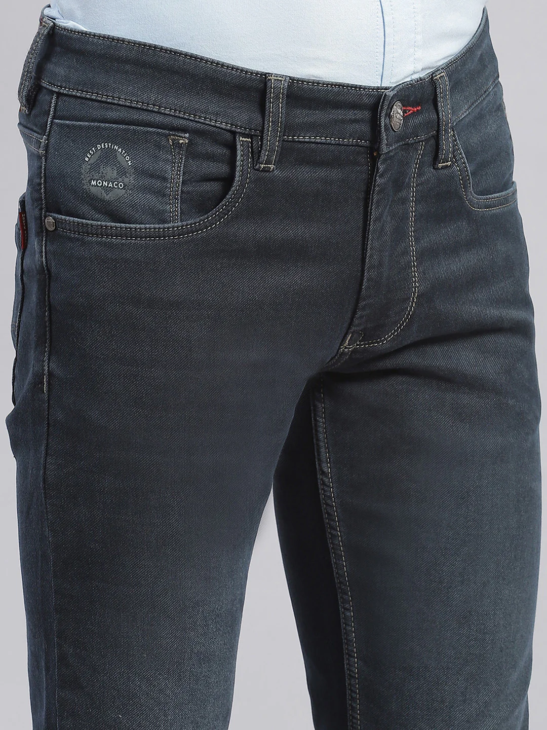 Men Blue Light Wash Regular Fit Denims - Image 6