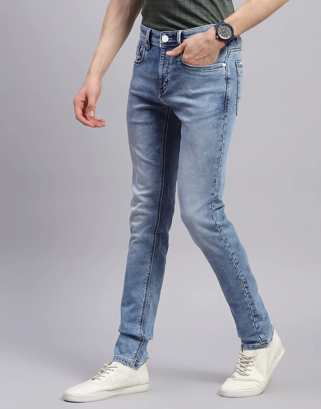 Men Blue Light Wash Skinny Fit Denim - Image 3