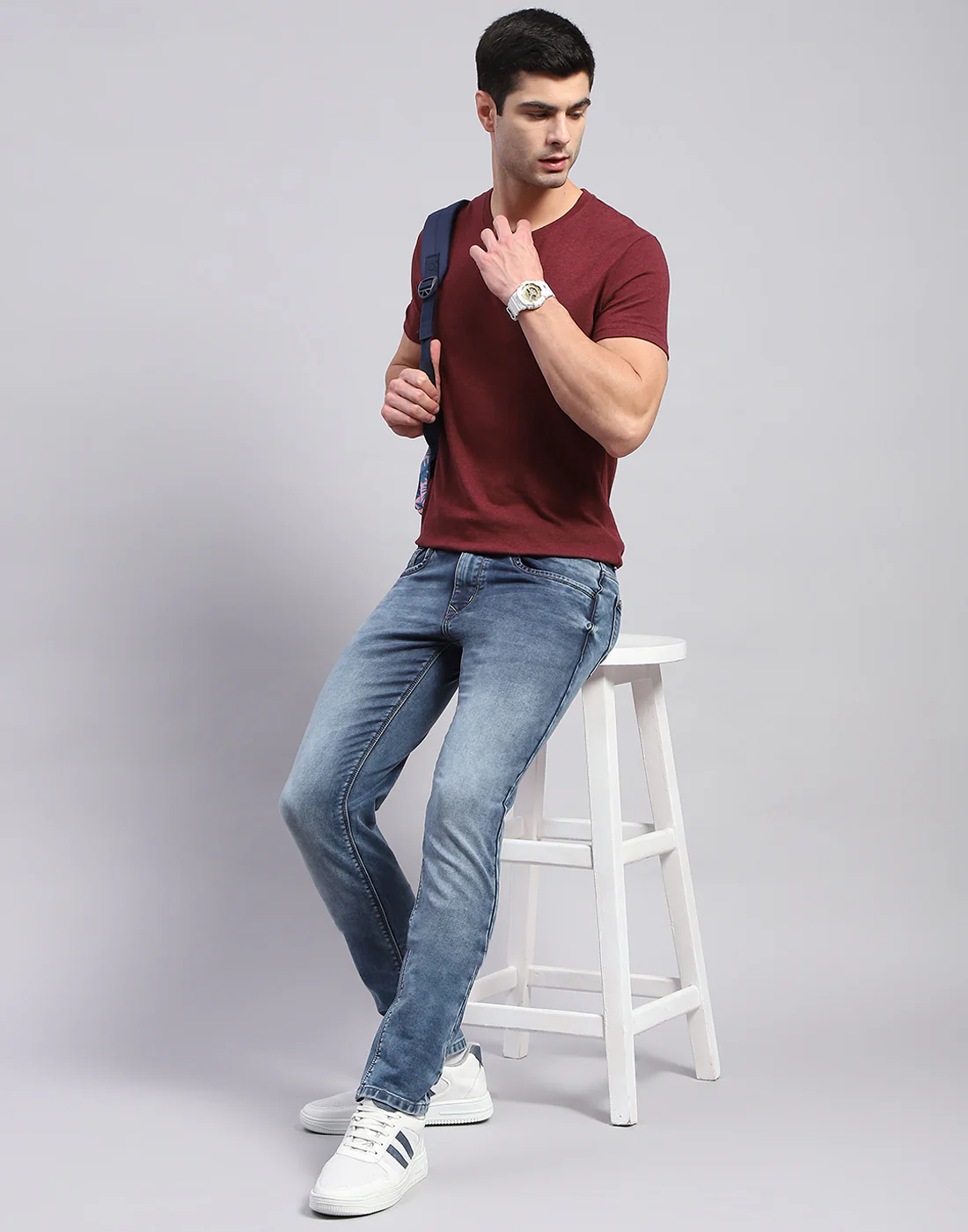 Men Blue Light Wash Skinny Fit Denim - Image 2