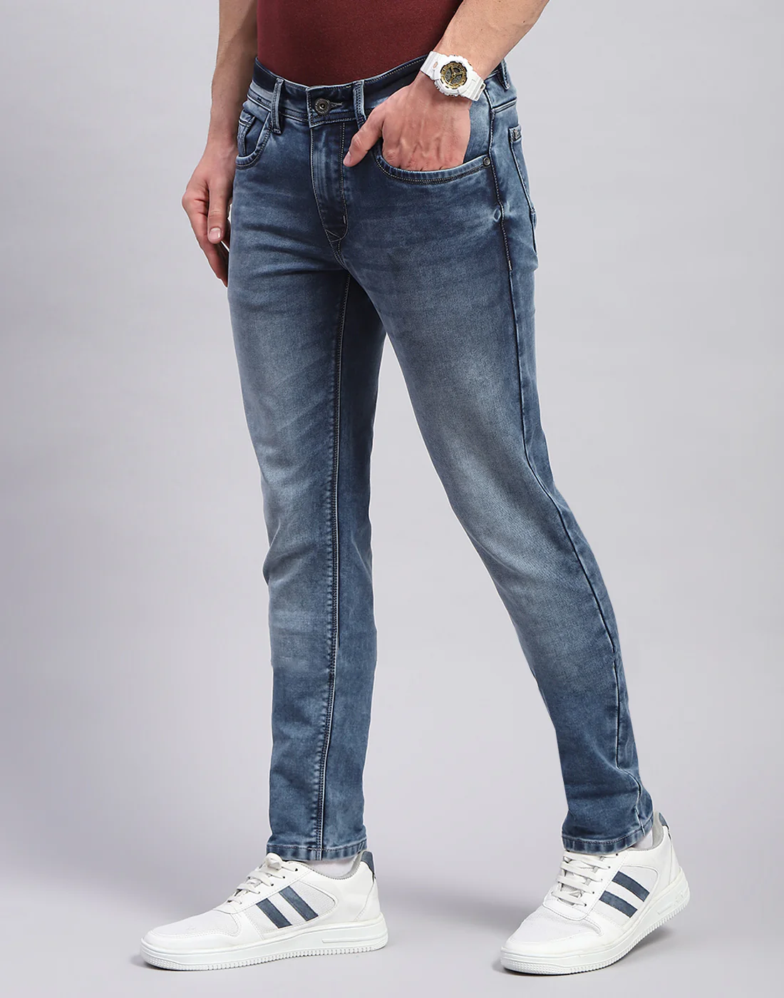 Men Blue Light Wash Skinny Fit Denim - Image 3