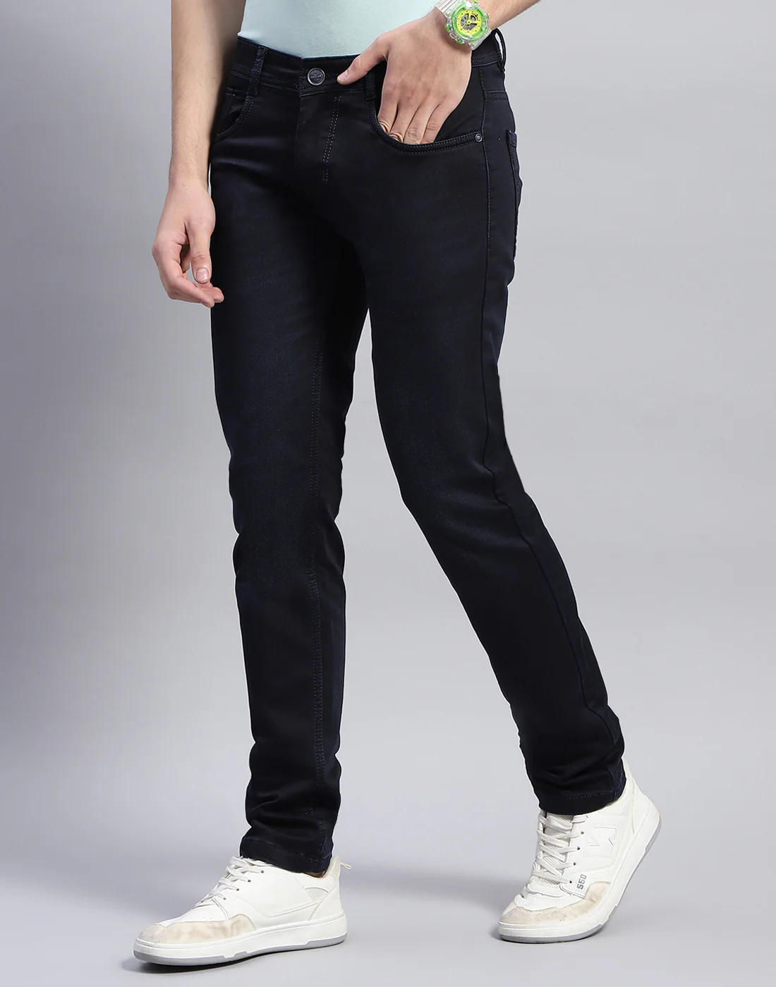 Men Blue Light Wash Skinny Fit Denim - Image 3