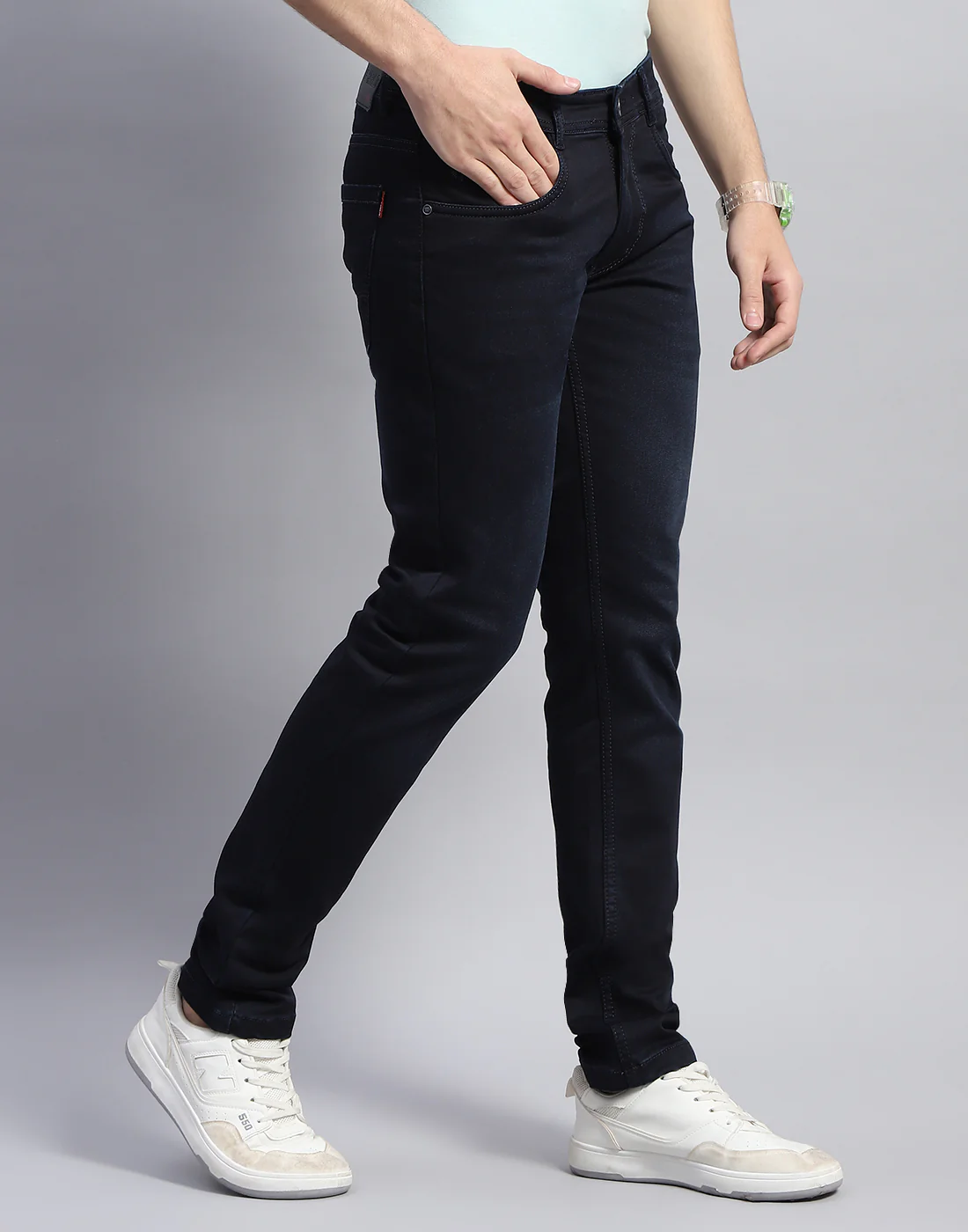 Men Blue Light Wash Skinny Fit Denim - Image 4