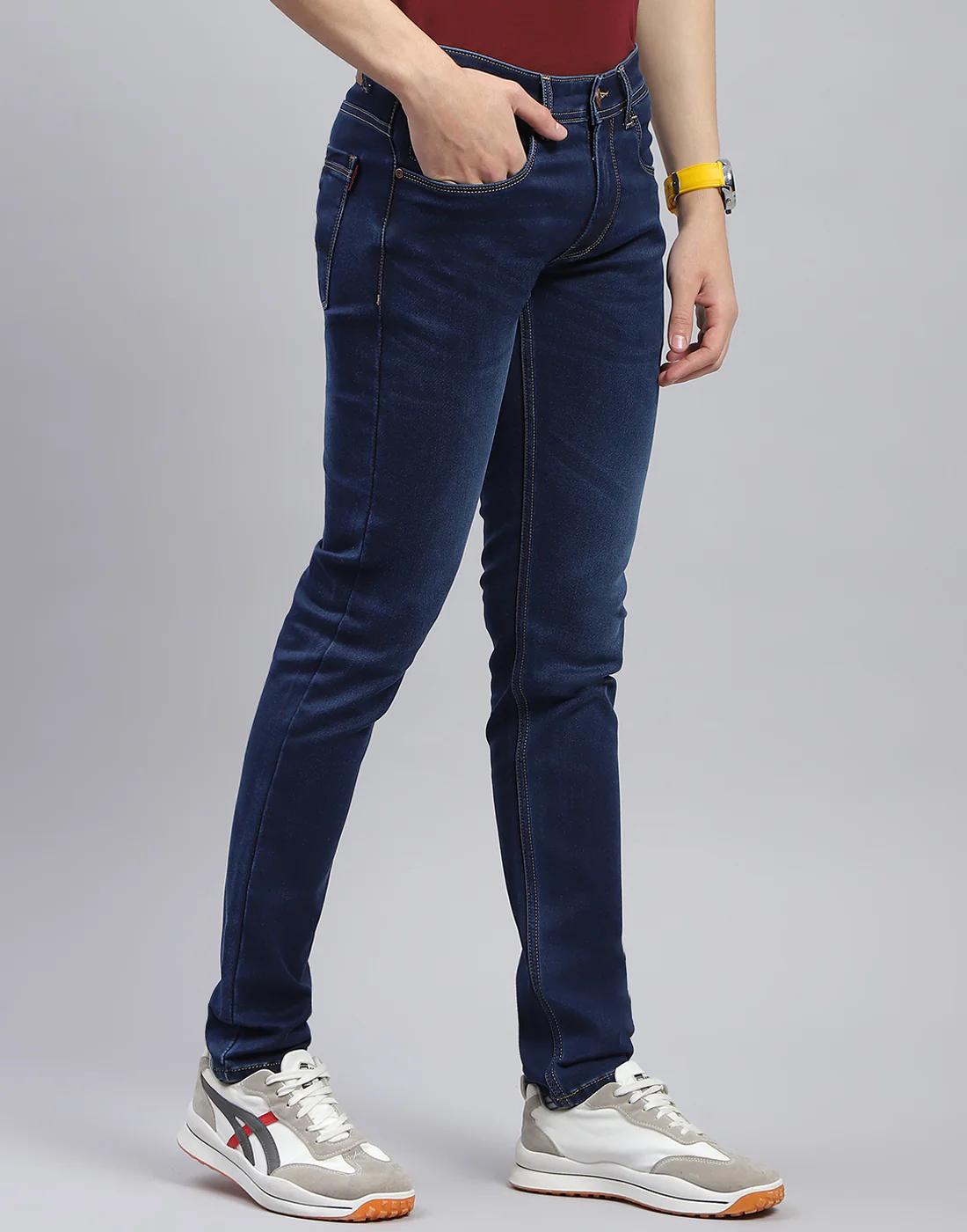 Men Blue Light Wash Skinny Fit Denim - Image 4
