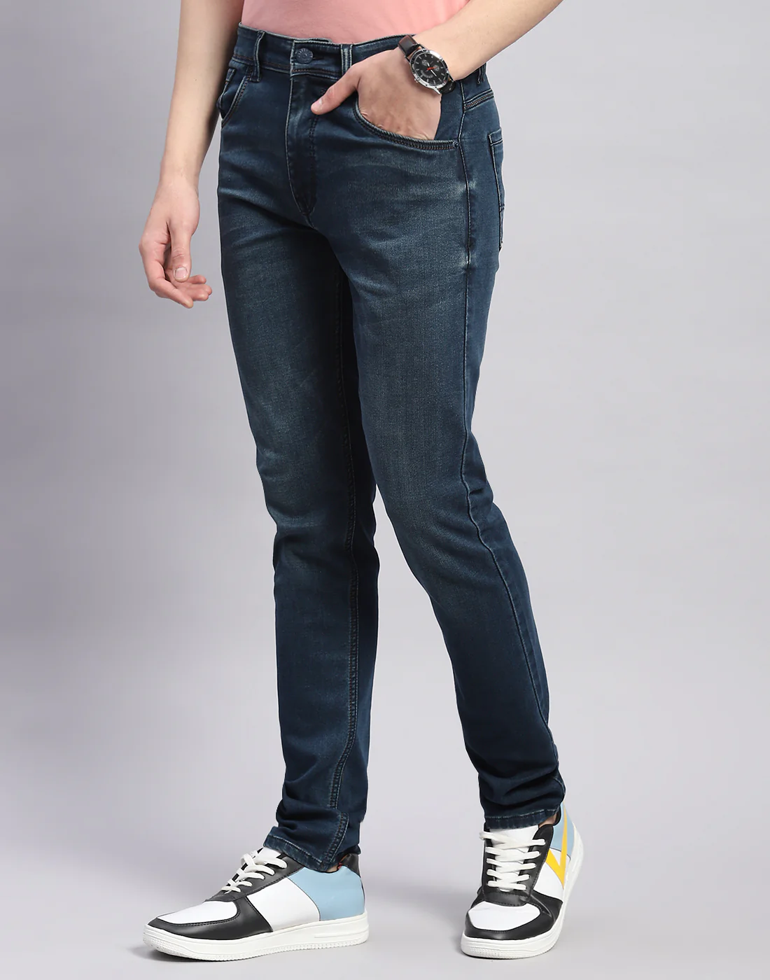 Men Blue Light Wash Skinny Fit Denim - Image 3