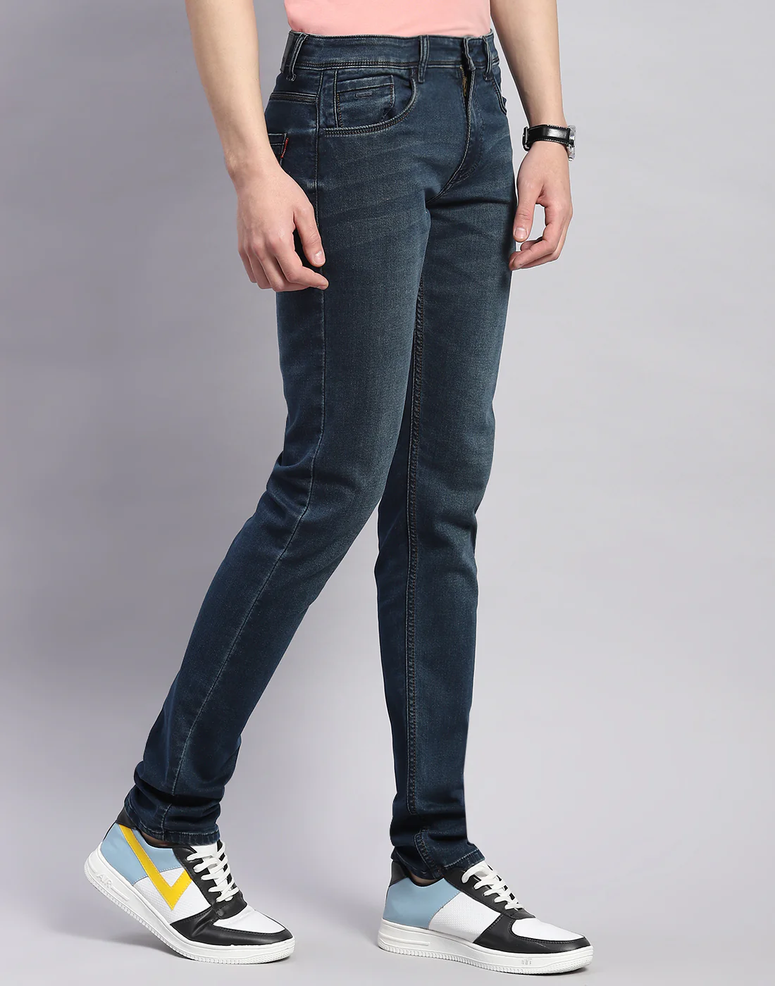 Men Blue Light Wash Skinny Fit Denim - Image 4