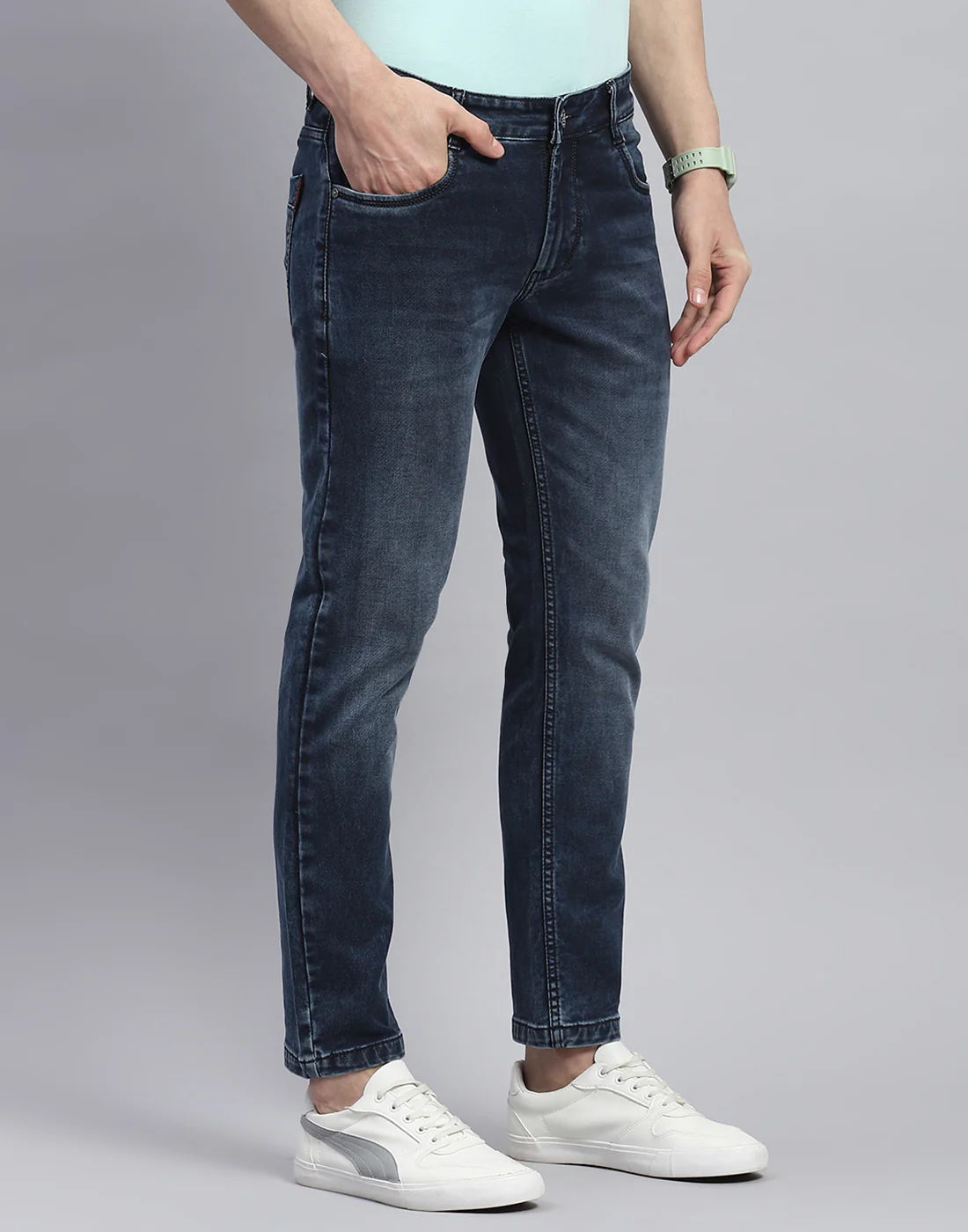 Men Blue Light Wash Ankle Length Denim - Image 4