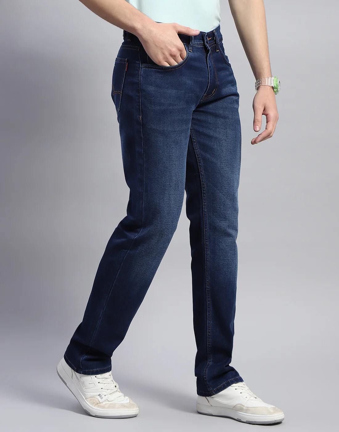 Men Blue Light Wash Straight Fit Denim - Image 4