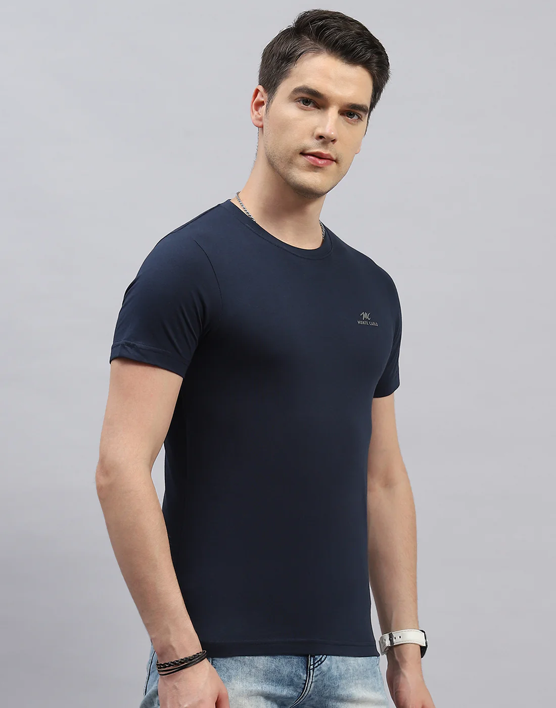 Men Blue, Navy Blue & Teal Blue Solid Round Neck Half Sleeve T-Shirt (Pack of 3) - Image 5