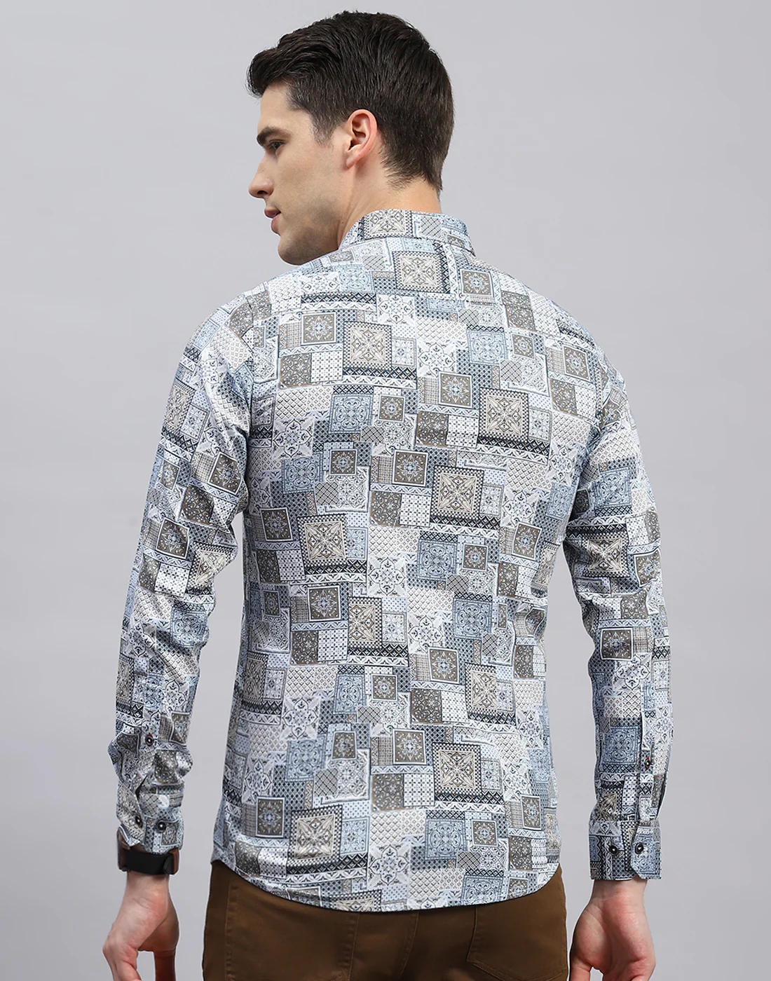 Men Blue Printed Collar Full Sleeve Shirt - Image 5