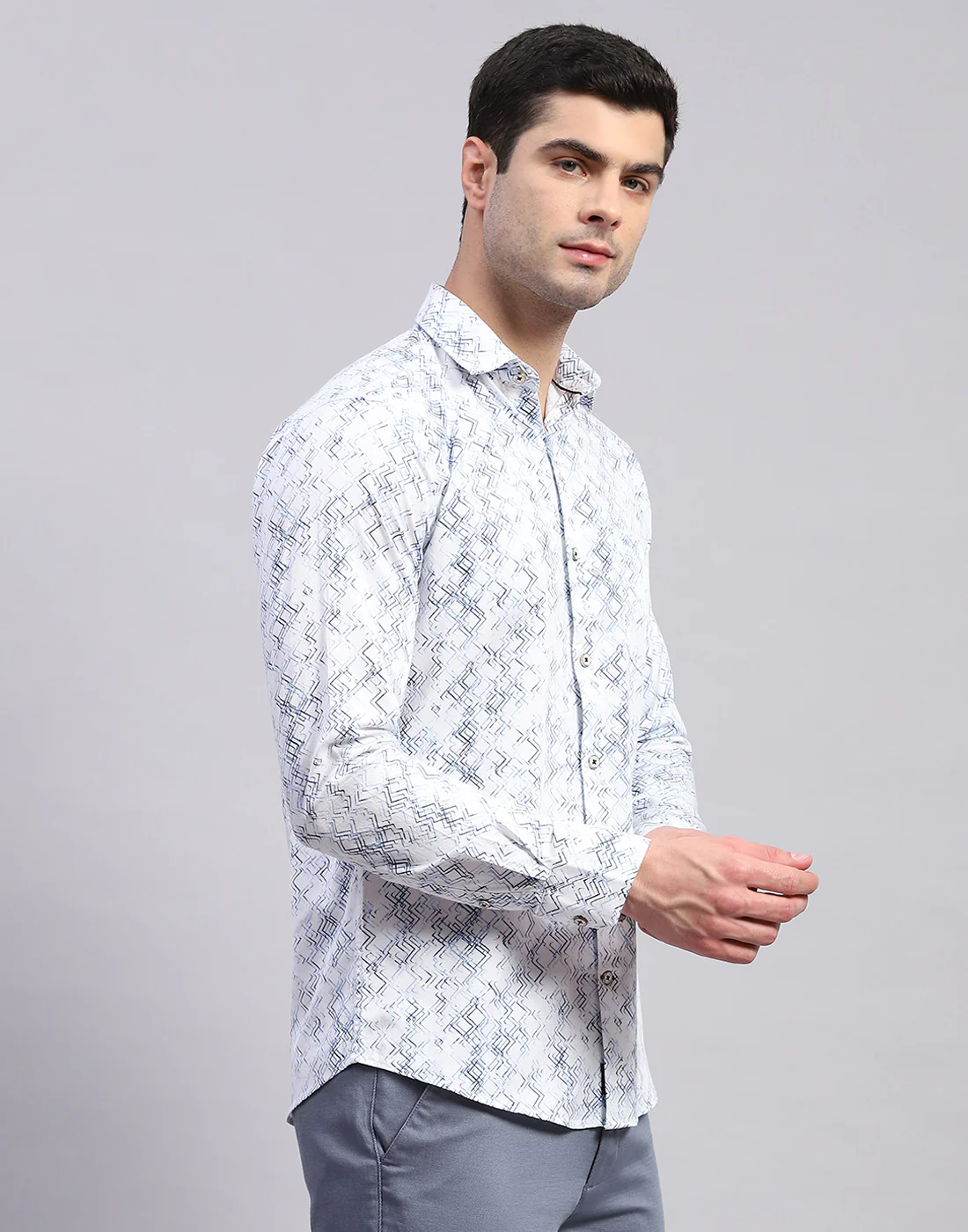 Men Blue Printed Collar Full Sleeve Shirt - Image 4