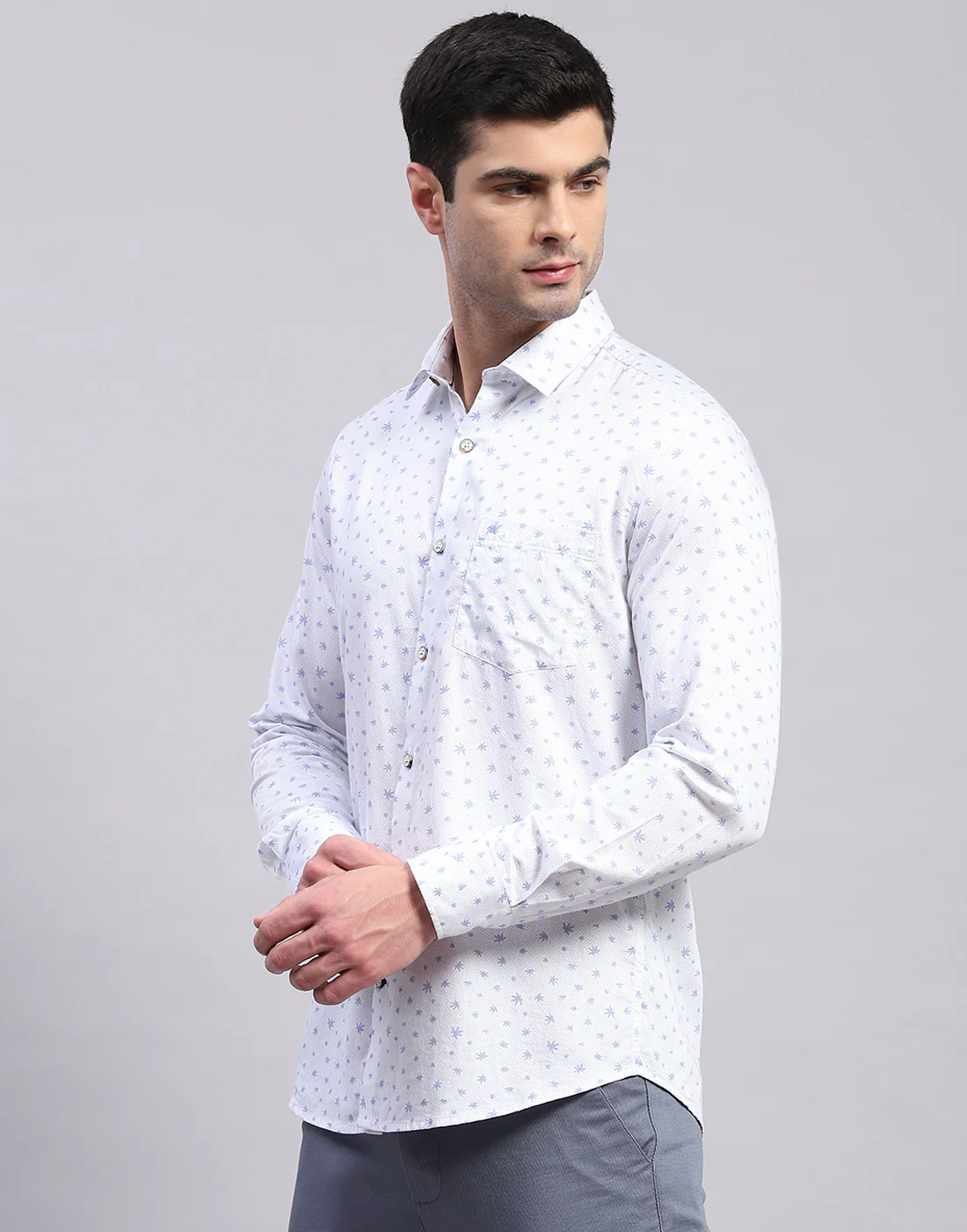 Men Blue Printed Collar Full Sleeve Shirt - Image 3