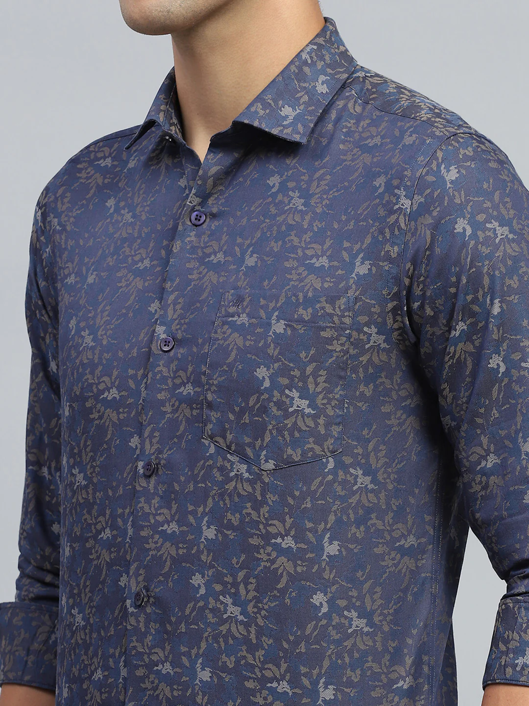 Men Blue Printed Collar Full Sleeve Shirt - Image 6