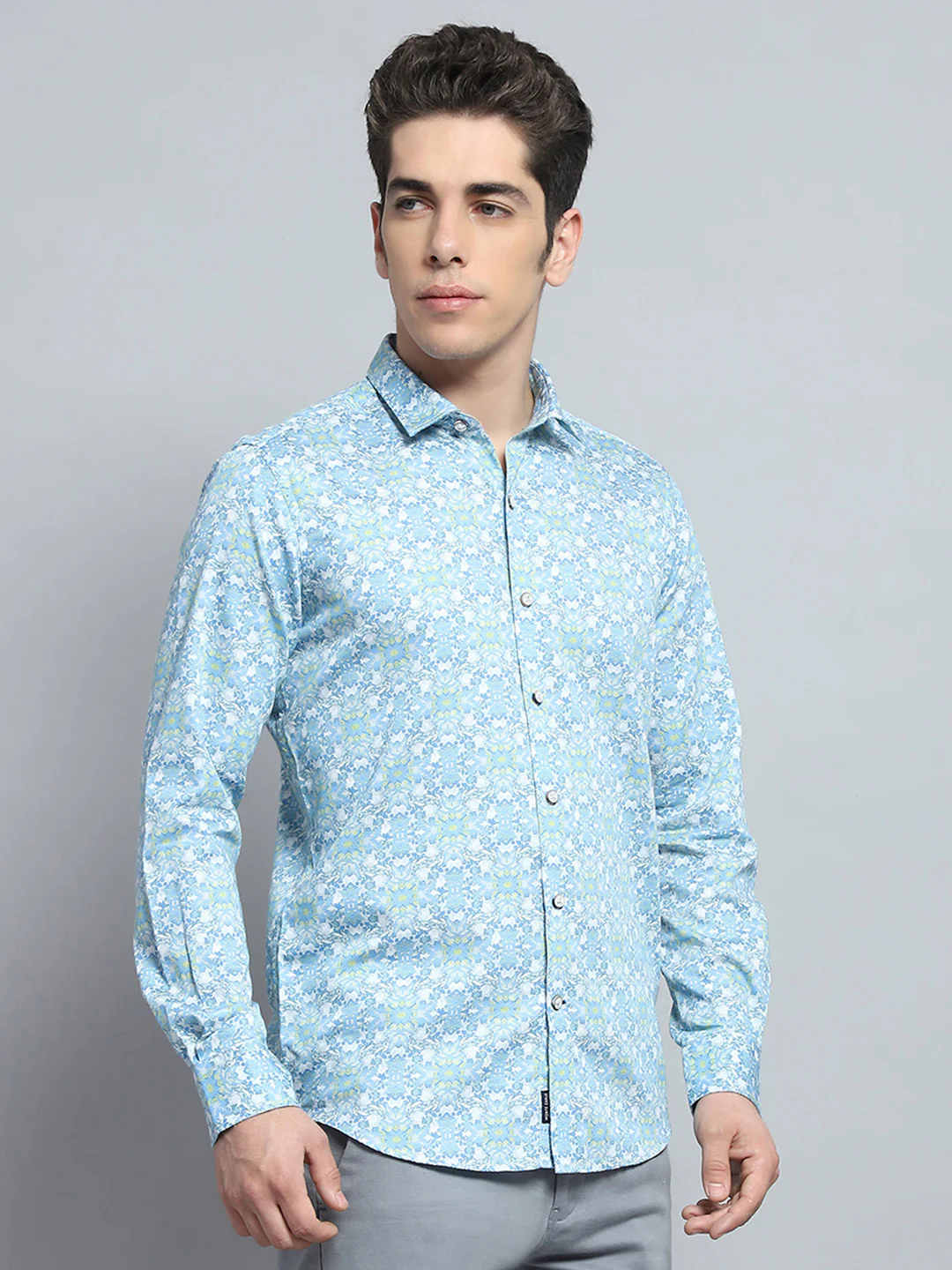 Men Blue Printed Collar Full Sleeve Shirt - Image 4