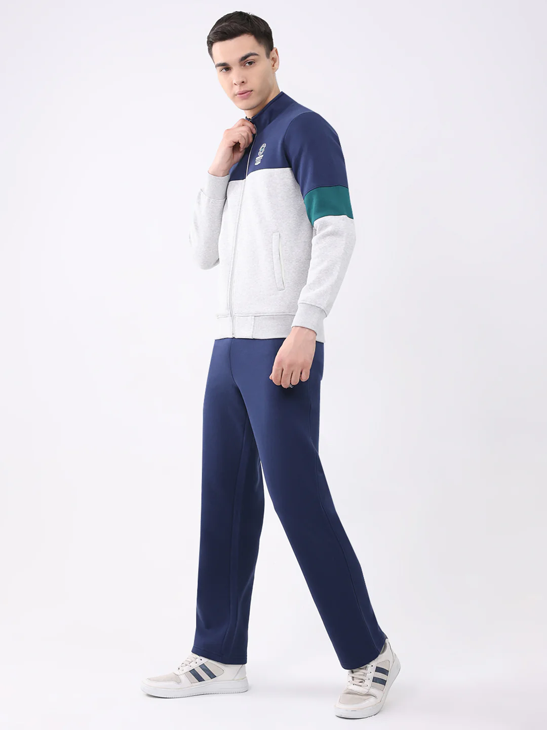 Men Blue Printed Collar Full Sleeve Winter Tracksuit - Image 3
