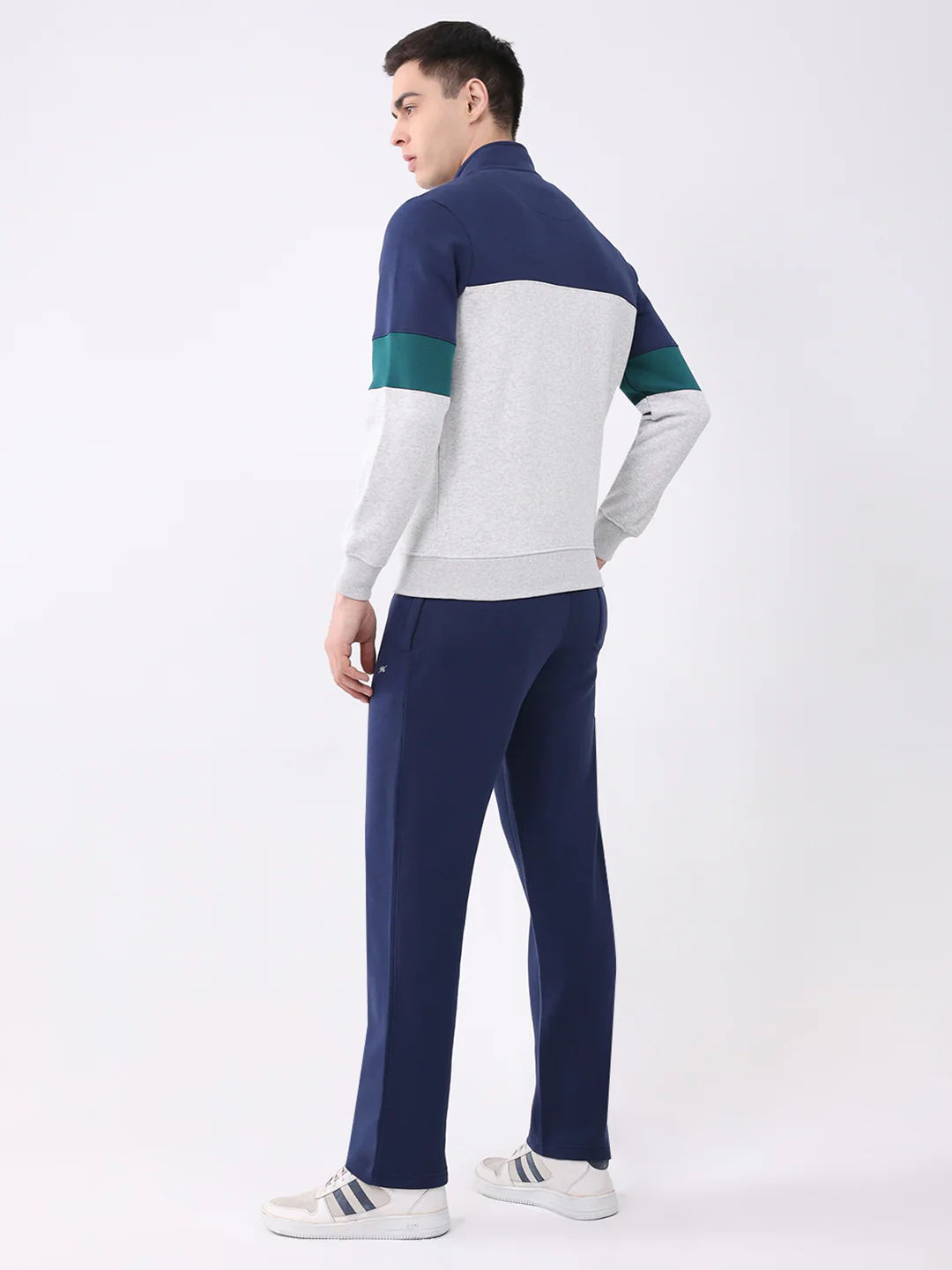 Men Blue Printed Collar Full Sleeve Winter Tracksuit - Image 5