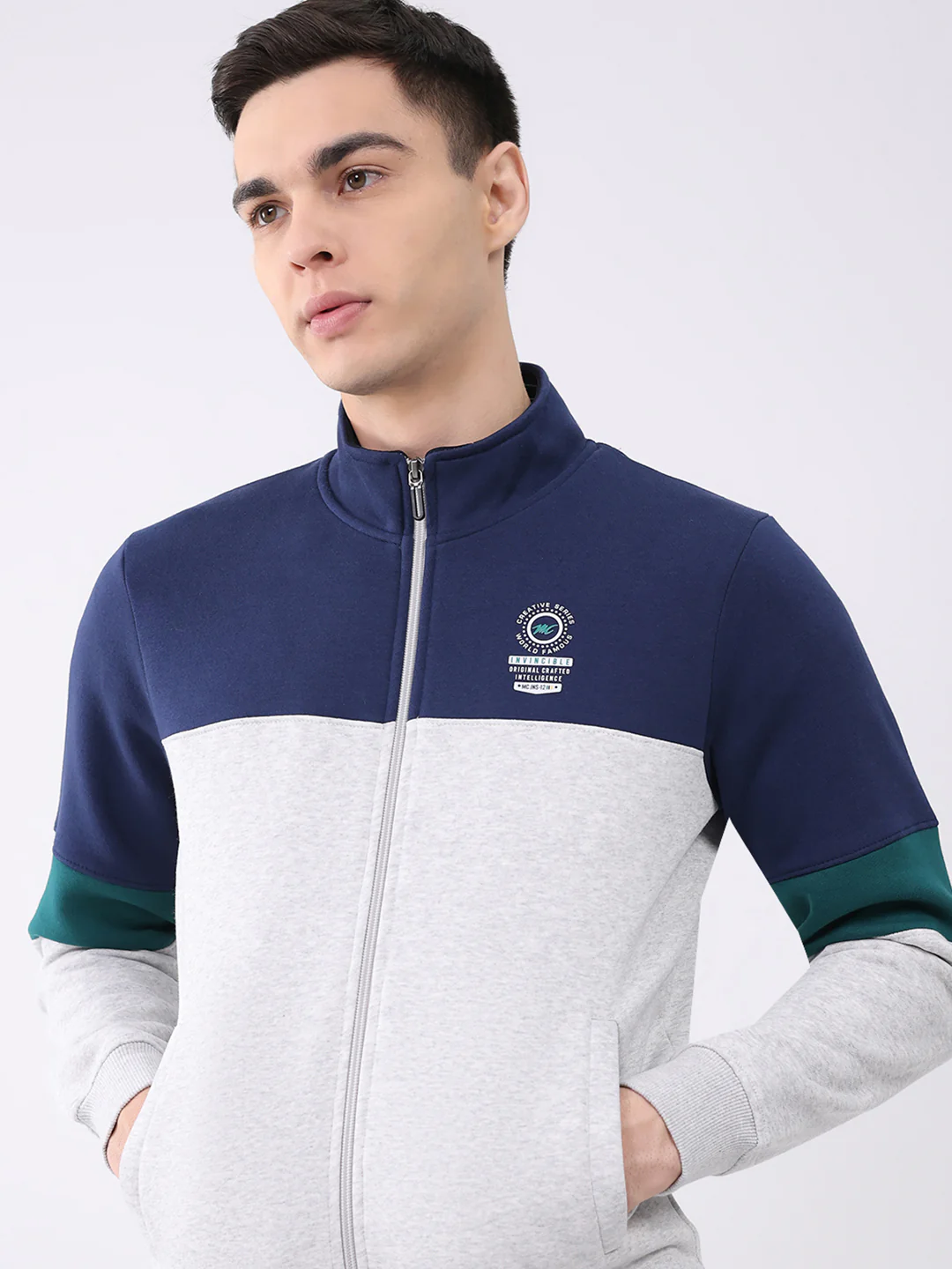 Men Blue Printed Collar Full Sleeve Winter Tracksuit - Image 6
