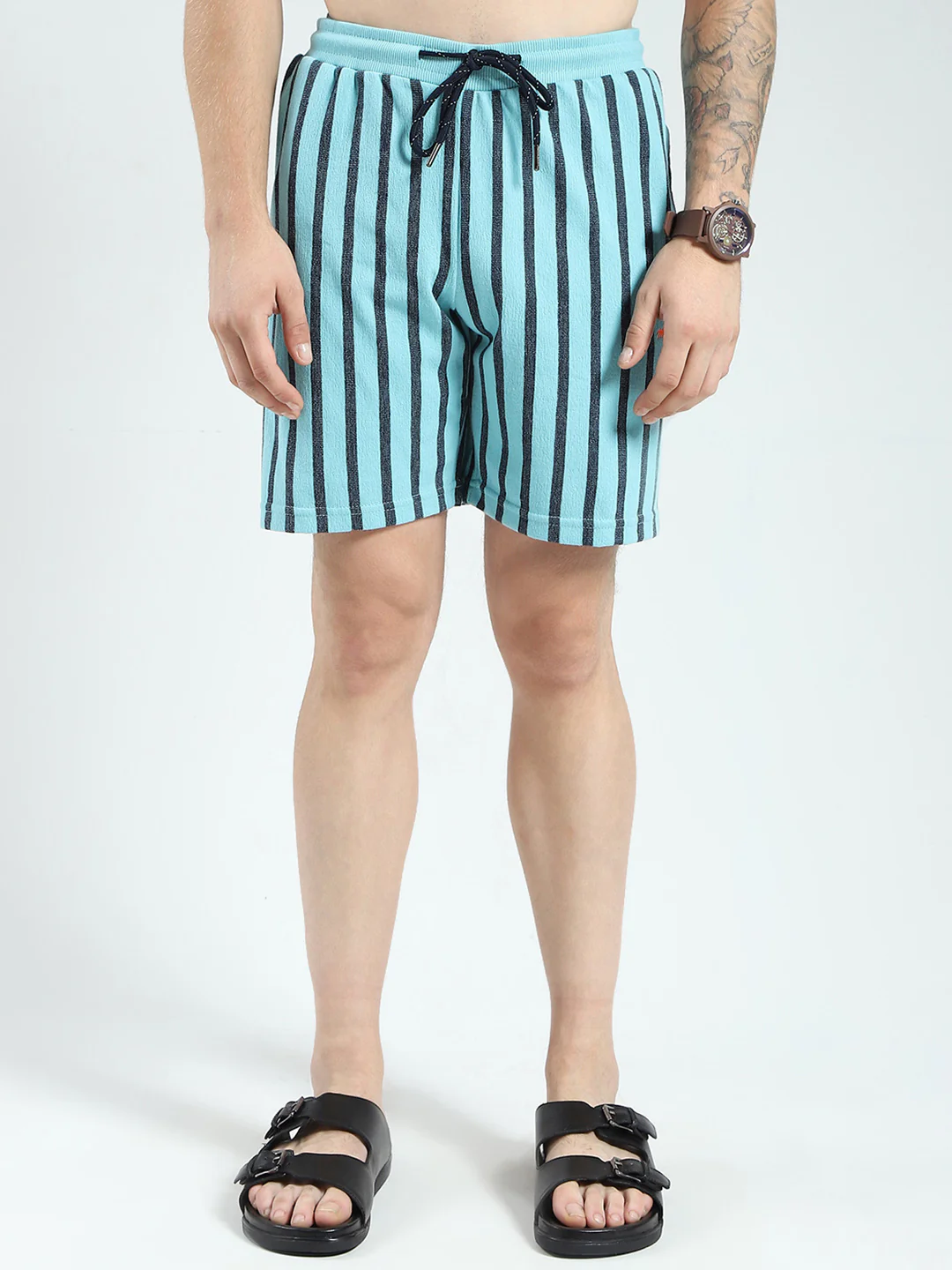 Men Blue Printed Collar Half Sleeve Bermuda Set - Image 6