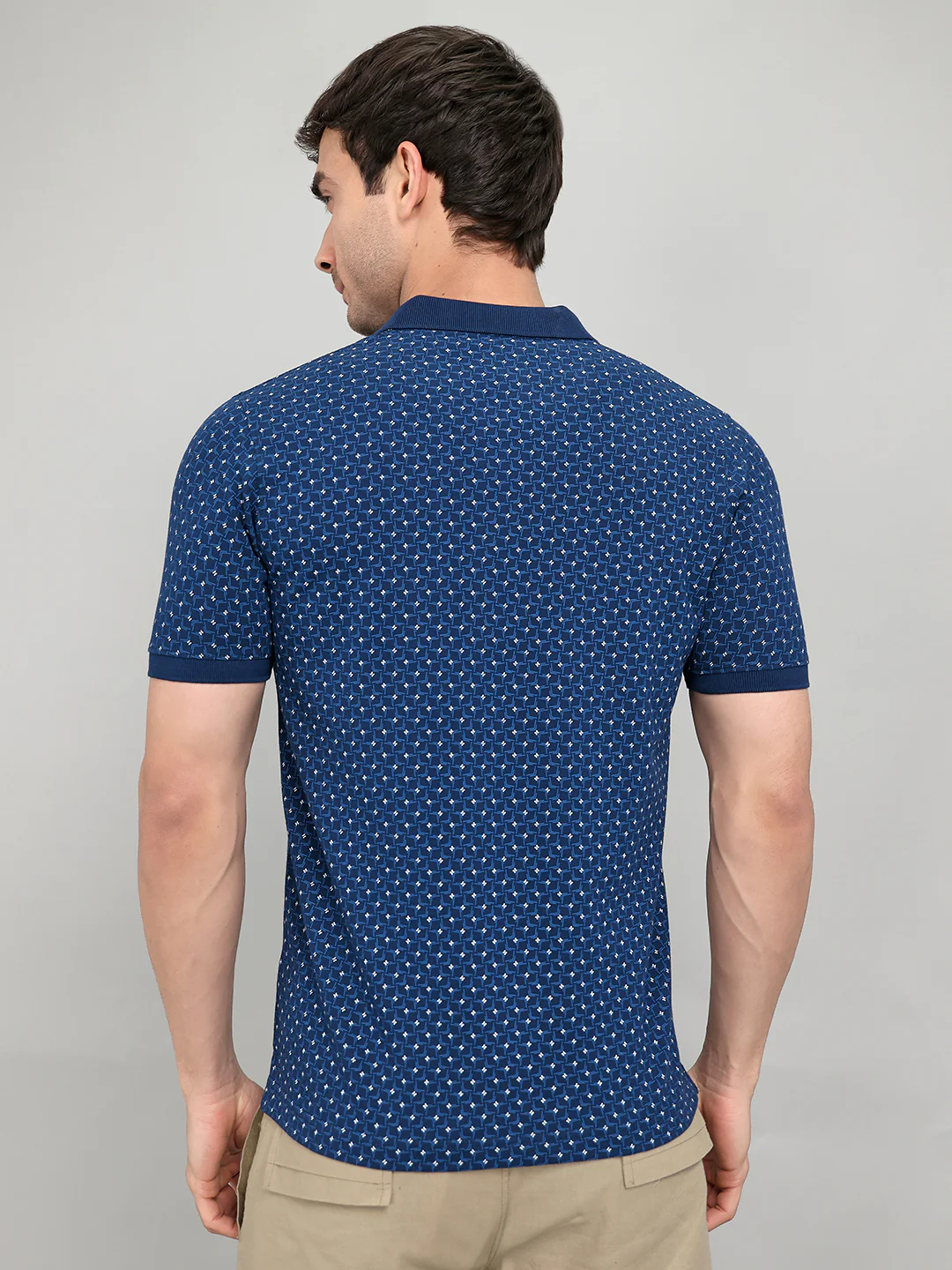 Men Blue Printed Collar Half Sleeve T-Shirt - Image 5