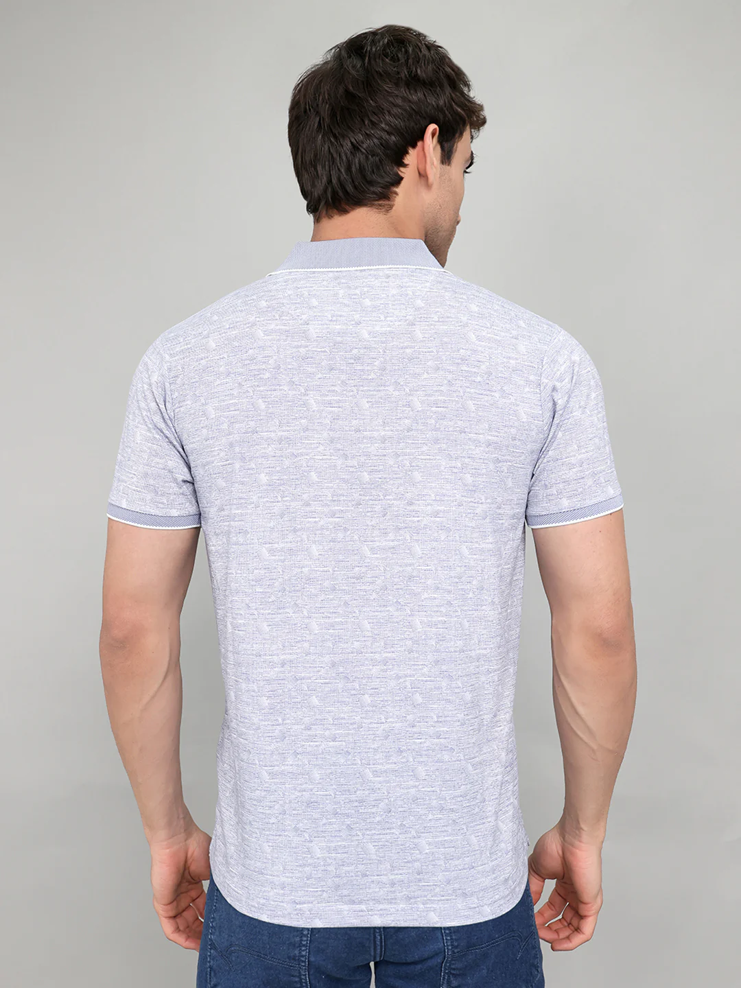 Men Blue Printed Collar Half Sleeve T-Shirt - Image 5