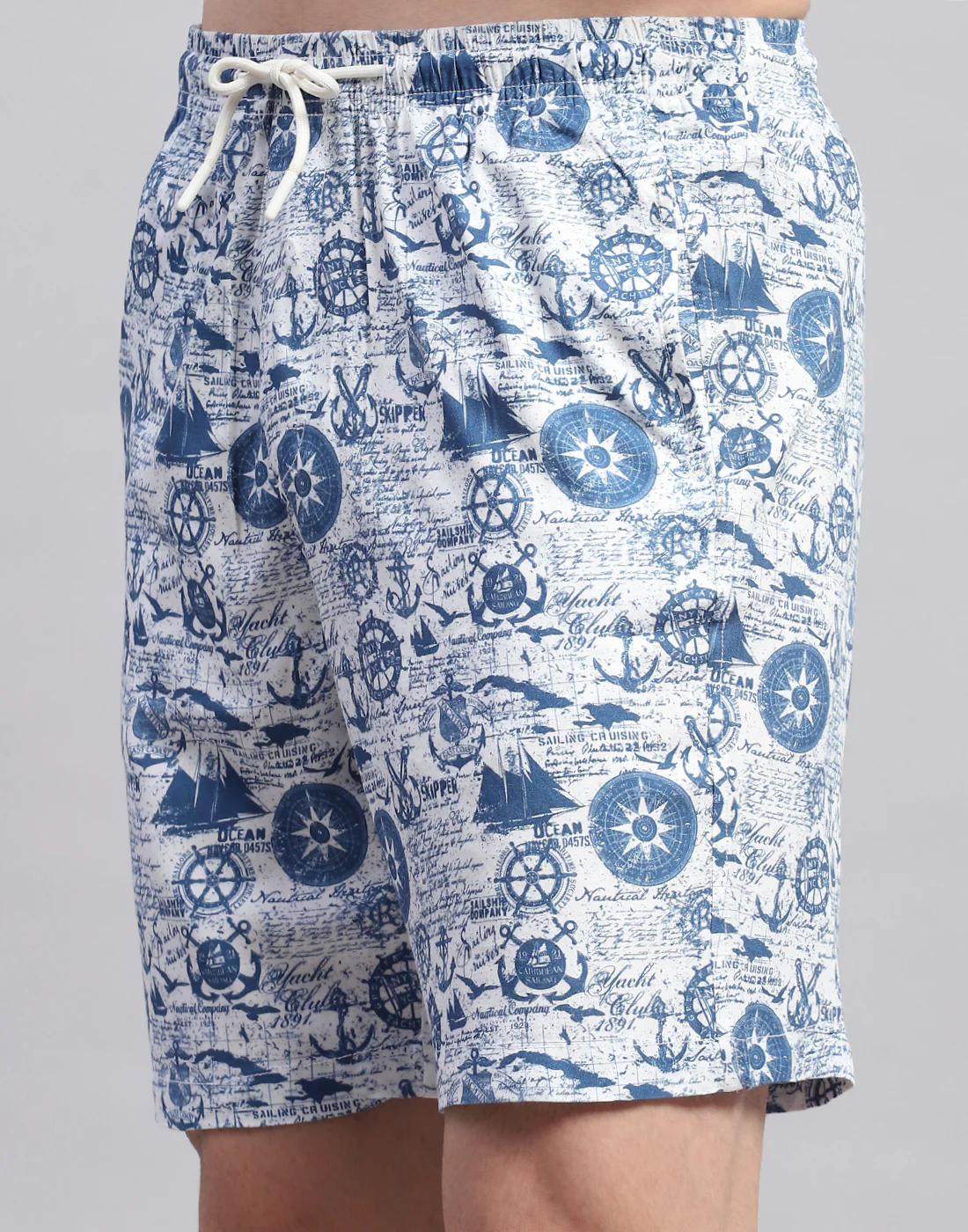 Men Blue Printed Collar Neck Half Sleeve Cords Set - Image 8