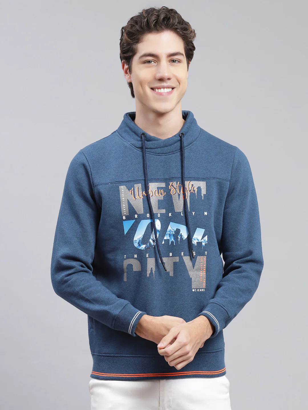 Men Blue Printed Cotton Blend Sweatshirt - Image 2