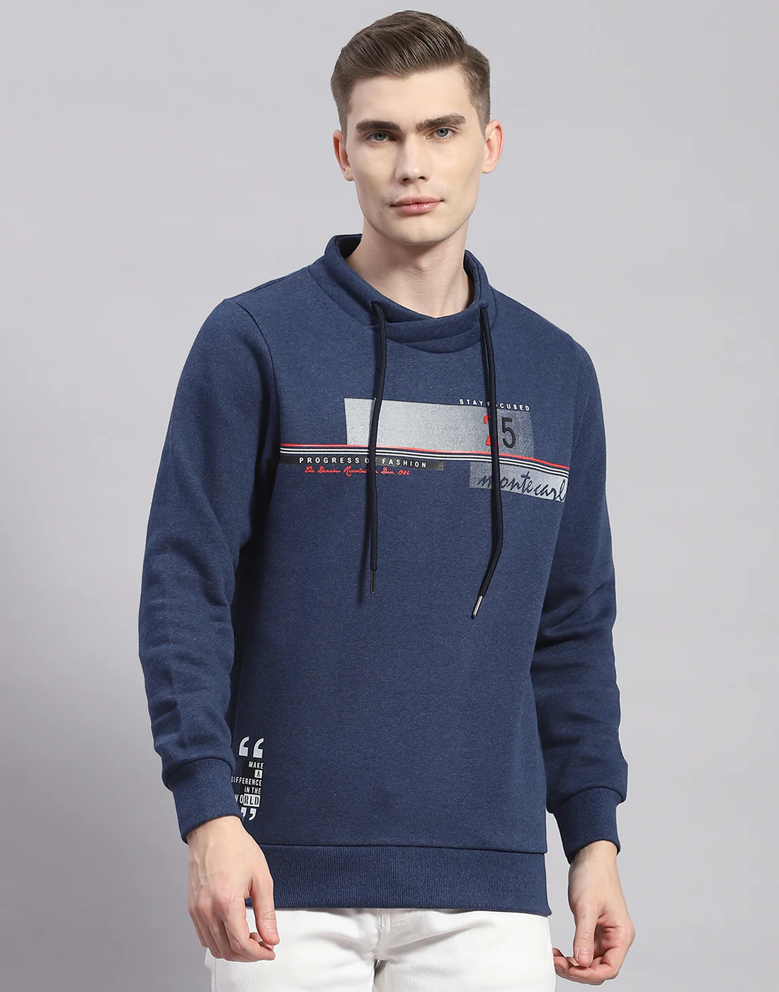 Men Blue Printed F Neck Full Sleeve Sweatshirt - Image 2