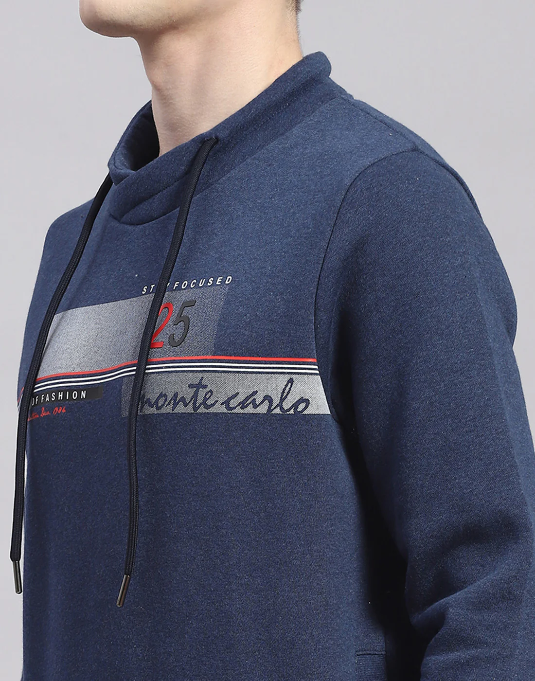 Men Blue Printed F Neck Full Sleeve Sweatshirt - Image 6